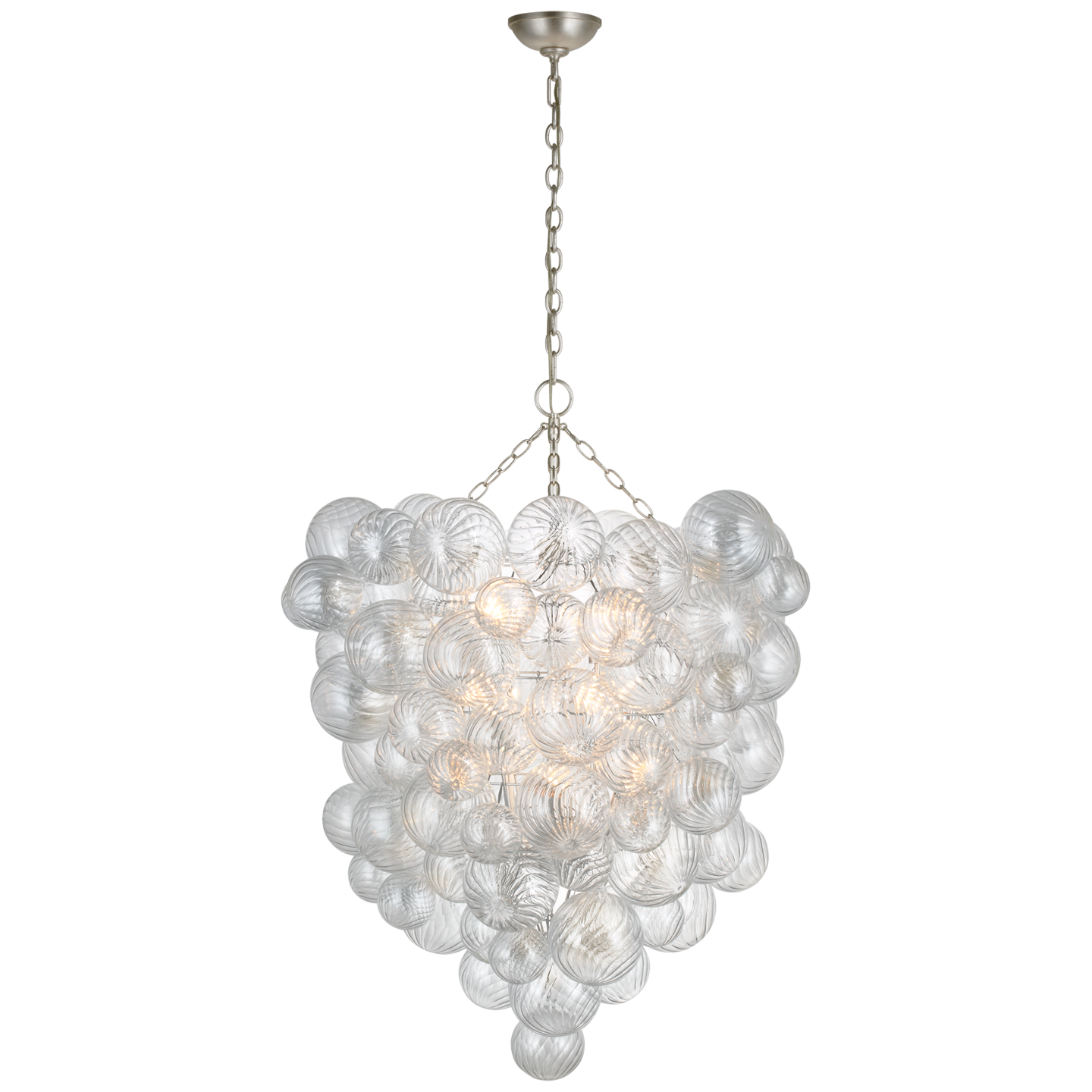 Talia Grande Entry Chandelier in Burnished Silver Leaf with Clear Swirled Glass