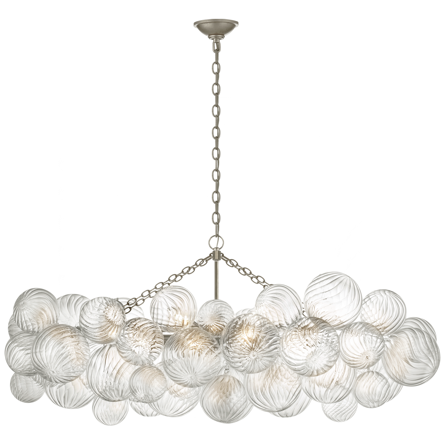 Talia Medium Linear Chandelier in Burnished Silver Leaf with Clear Swirled Glass