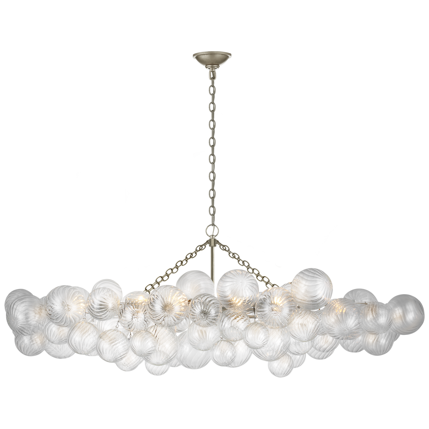 Talia Large Linear Chandelier in Burnished Silver Leaf with Clear Swirled Glass