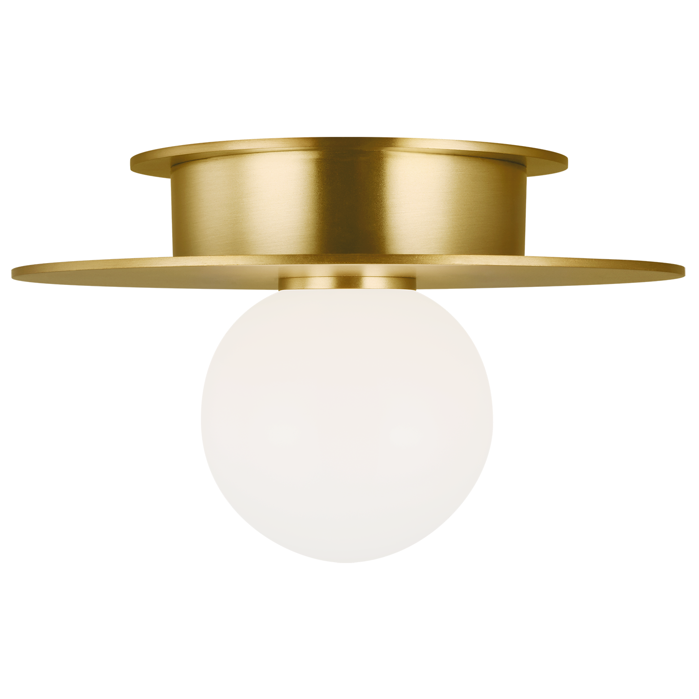 Nodes Small Flush Mount in Burnished Brass with White Glass