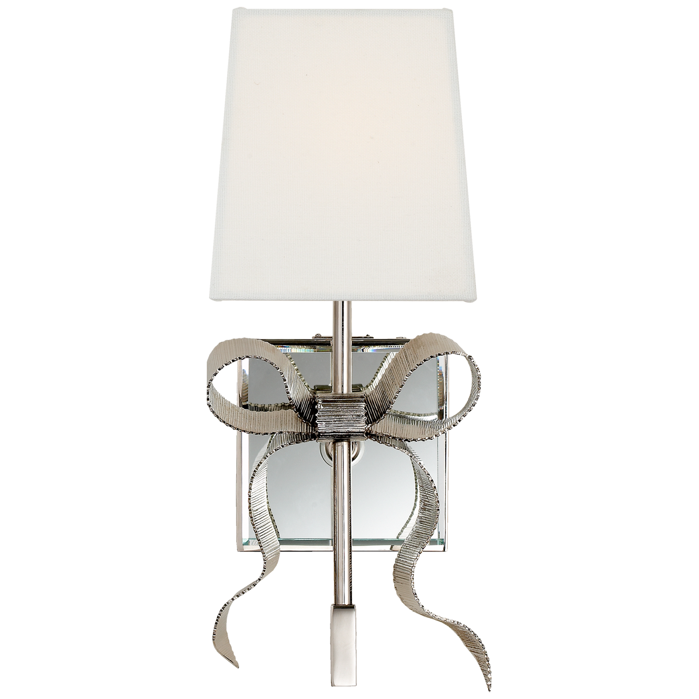Ellery Gros-Grain Bow Small Sconce in Polished Nickel with Cream Linen Shade