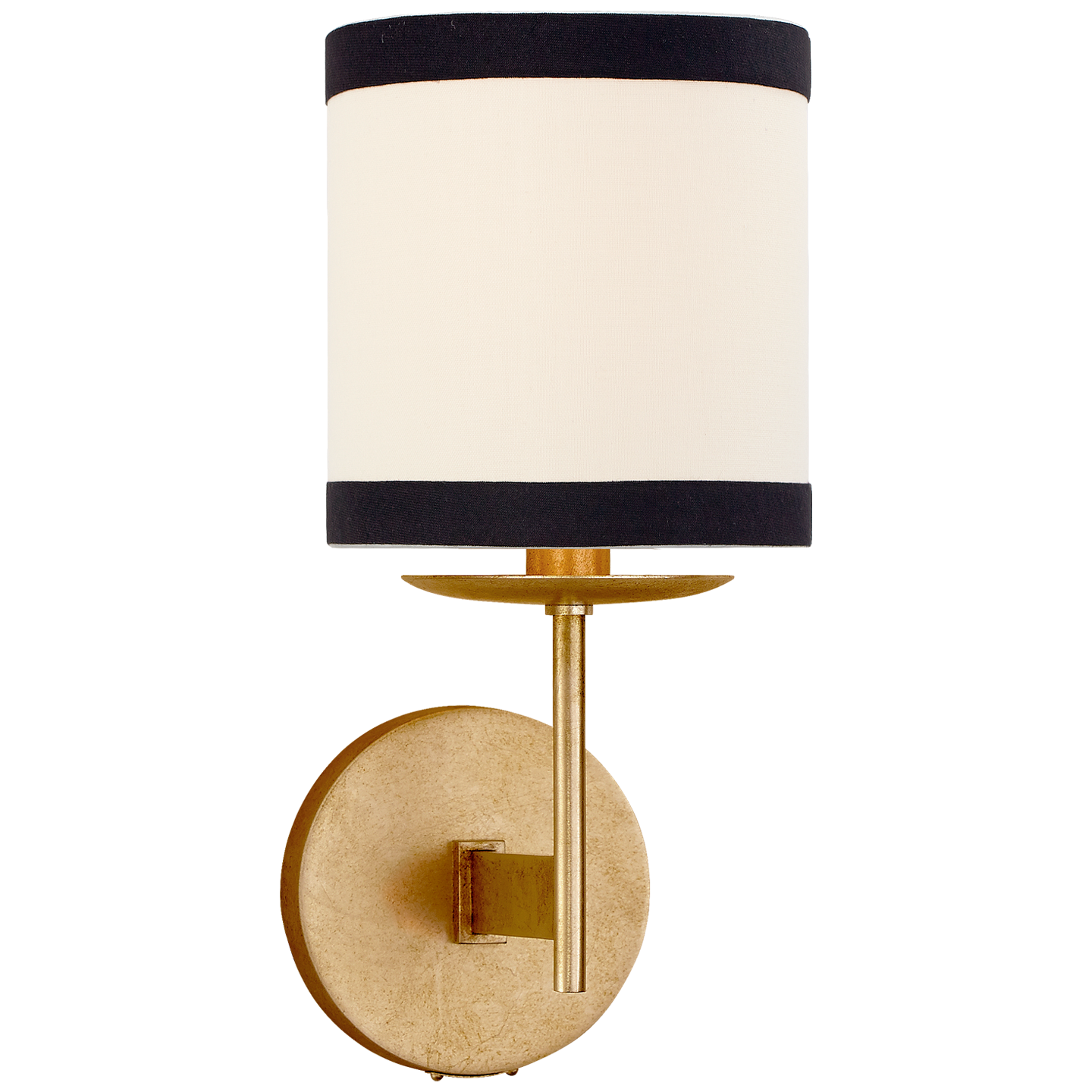 Walker Small Sconce in Gild with Cream Linen Shade with Black Linen Trim
