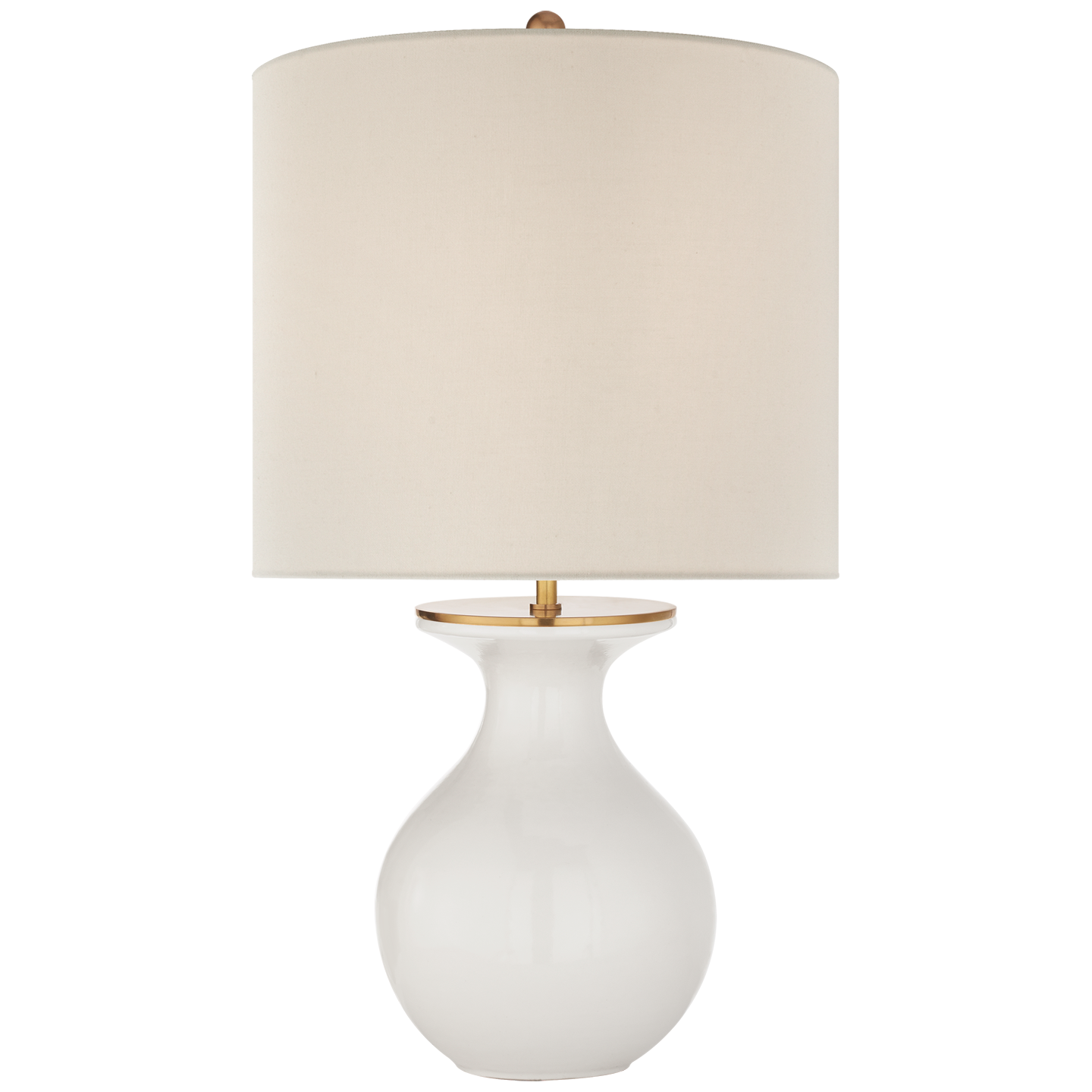 Albie Small Desk Lamp in New White with Cream Linen Shade
