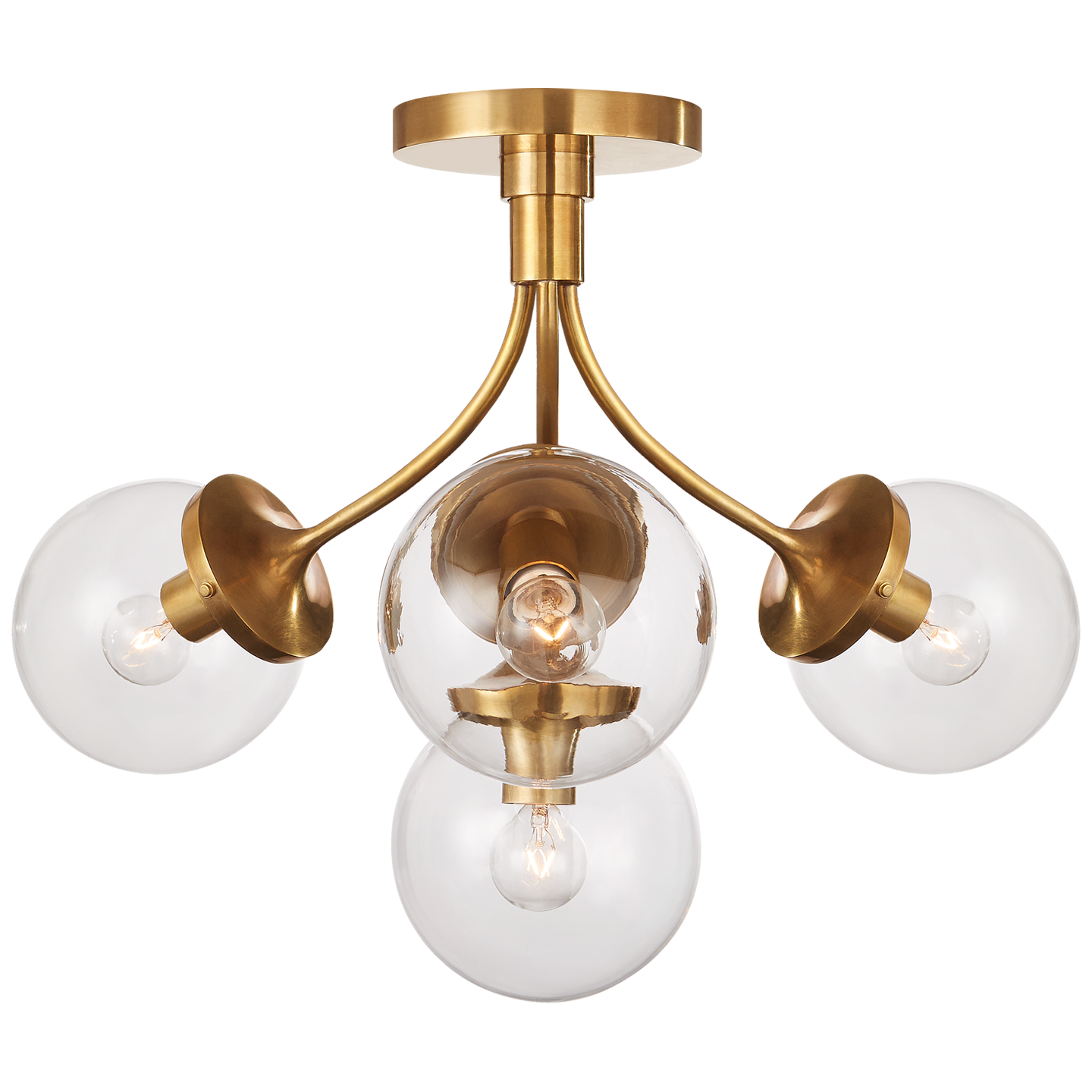 Prescott Medium Semi-Flush Mount in Soft Brass with Clear Glass