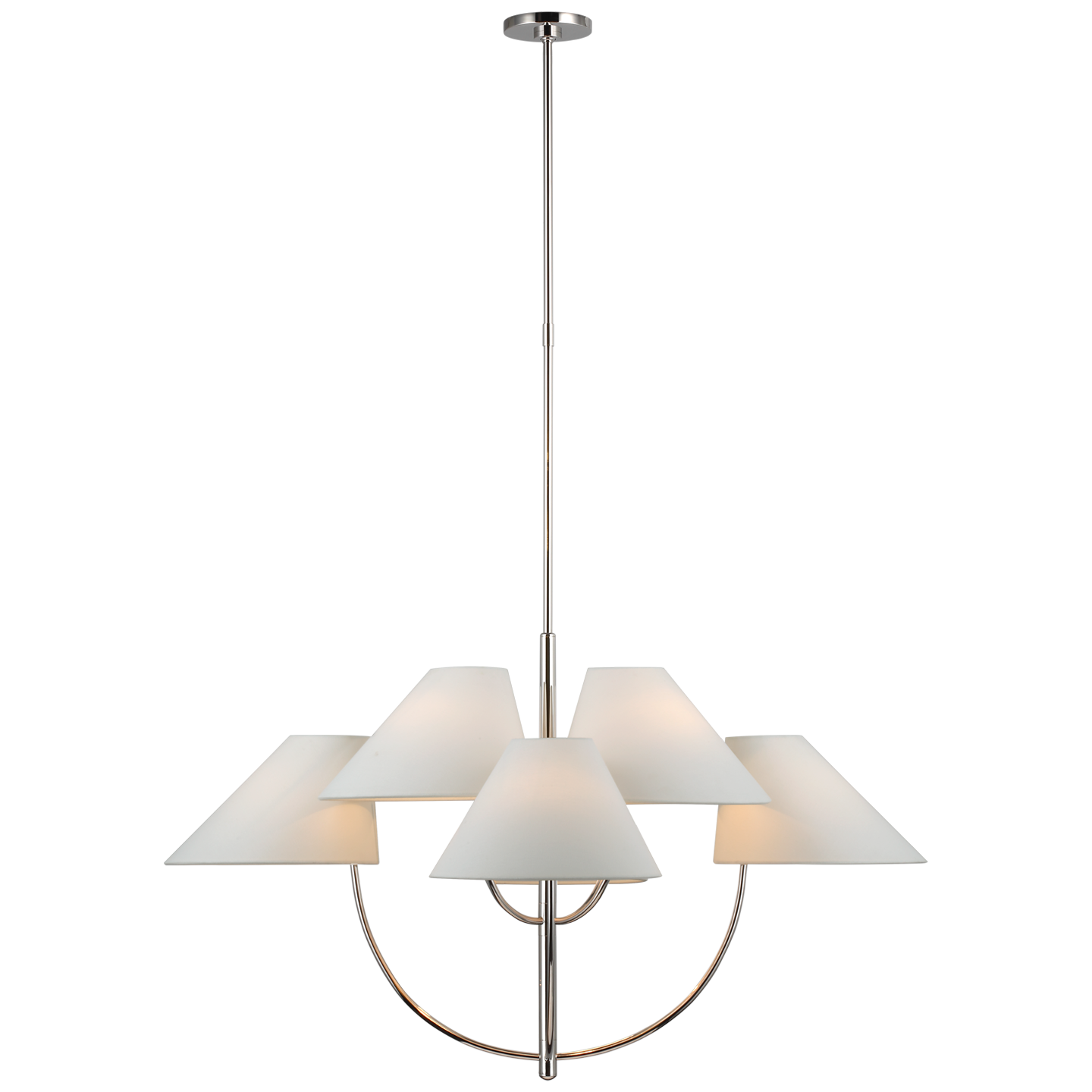 Kinsley Large Two-Tier Chandelier in Polished Nickel with Linen Shades