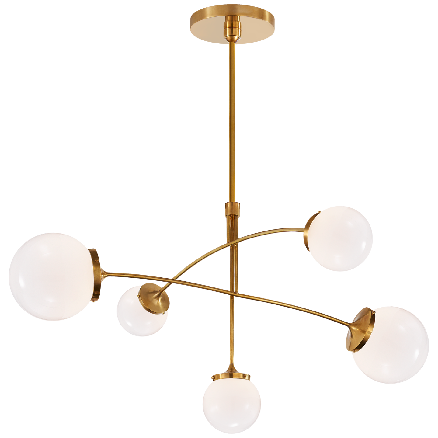 Prescott Medium Mobile Chandelier in Soft Brass with White Glass