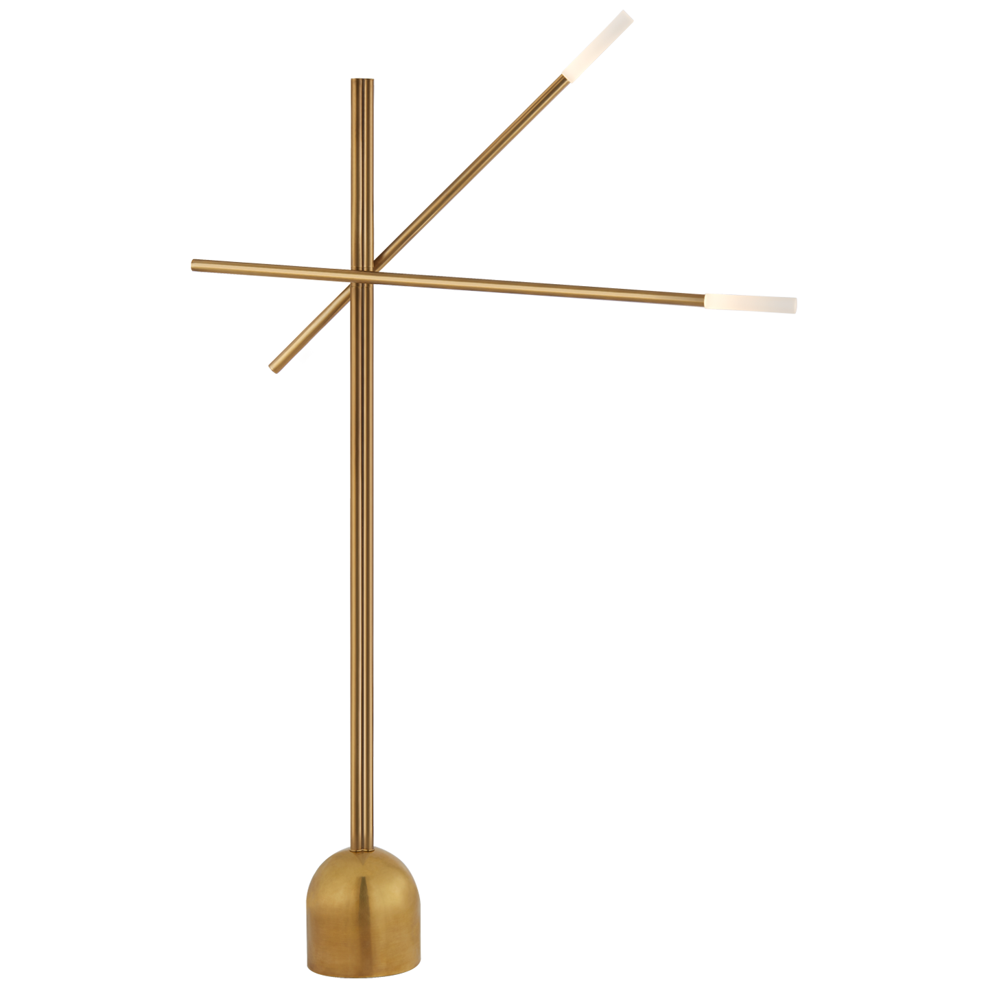 Rousseau Double Boom Arm Floor Lamp in Antique-Burnished Brass with Etched Crystal