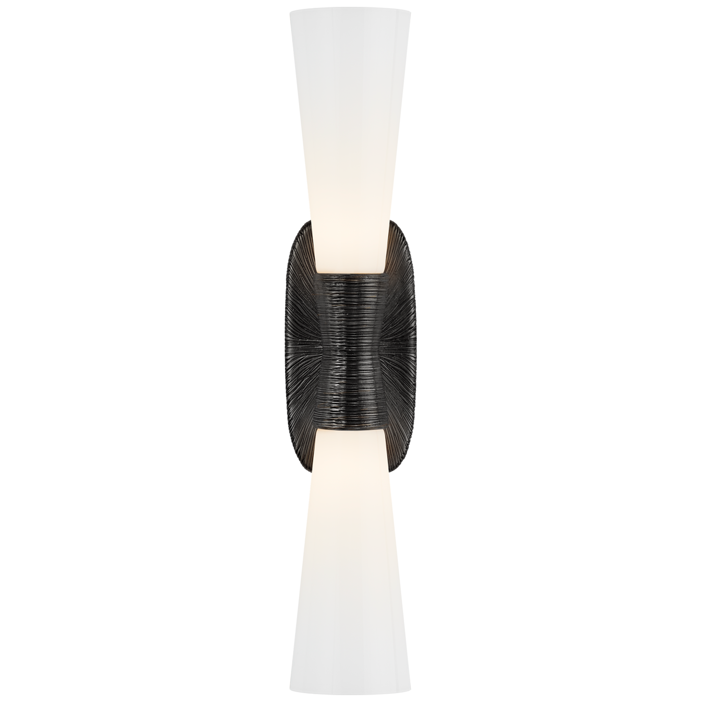 Utopia Large Double Bath Sconce in Aged Iron with White Glass