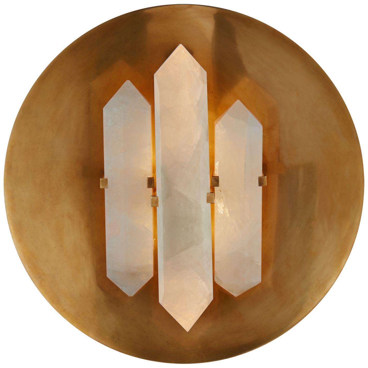 Halcyon Round Sconce in Antique-Burnished Brass and Quartz