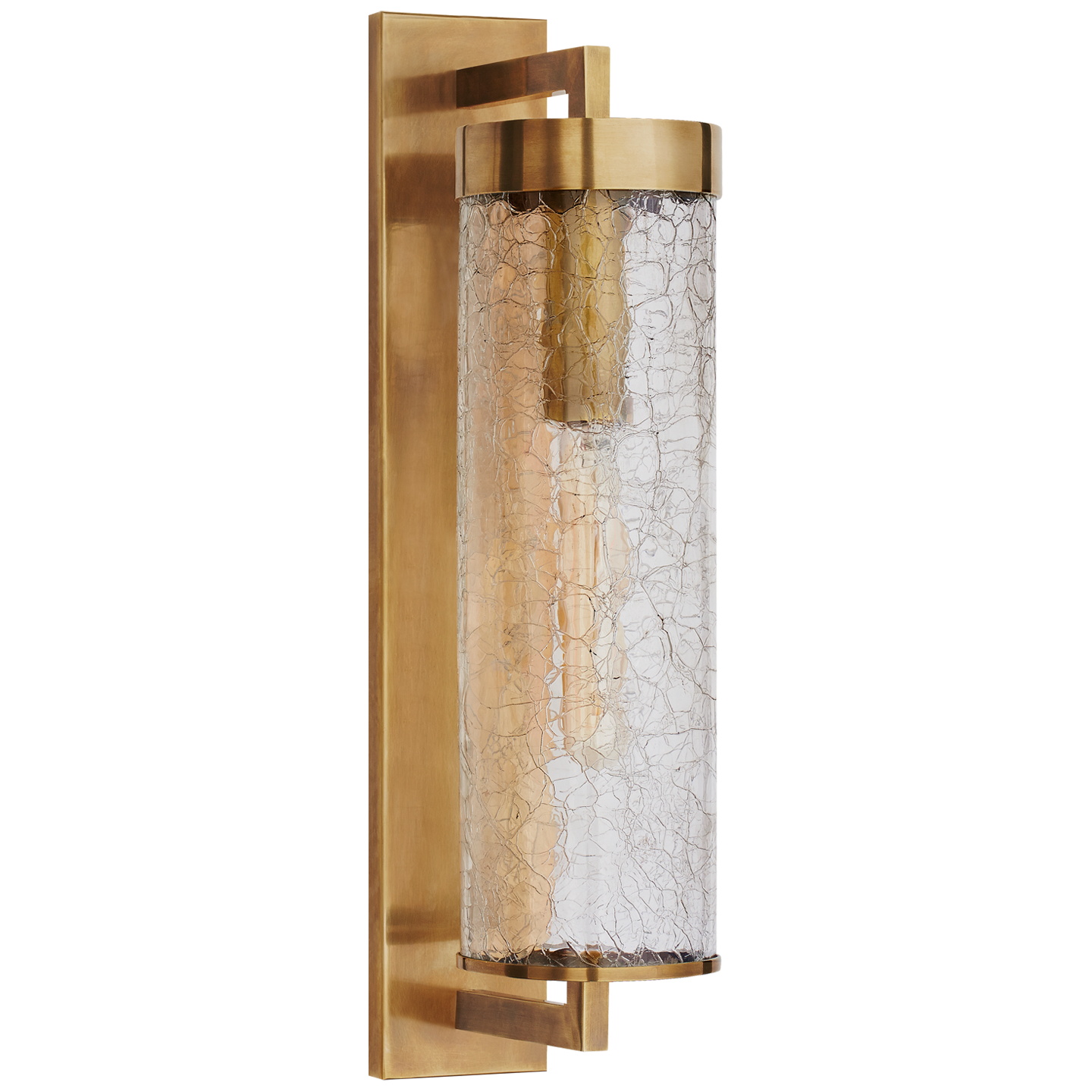 Liaison Large Bracketed Wall Sconce in Antique Burnished Brass with Crackle Glass