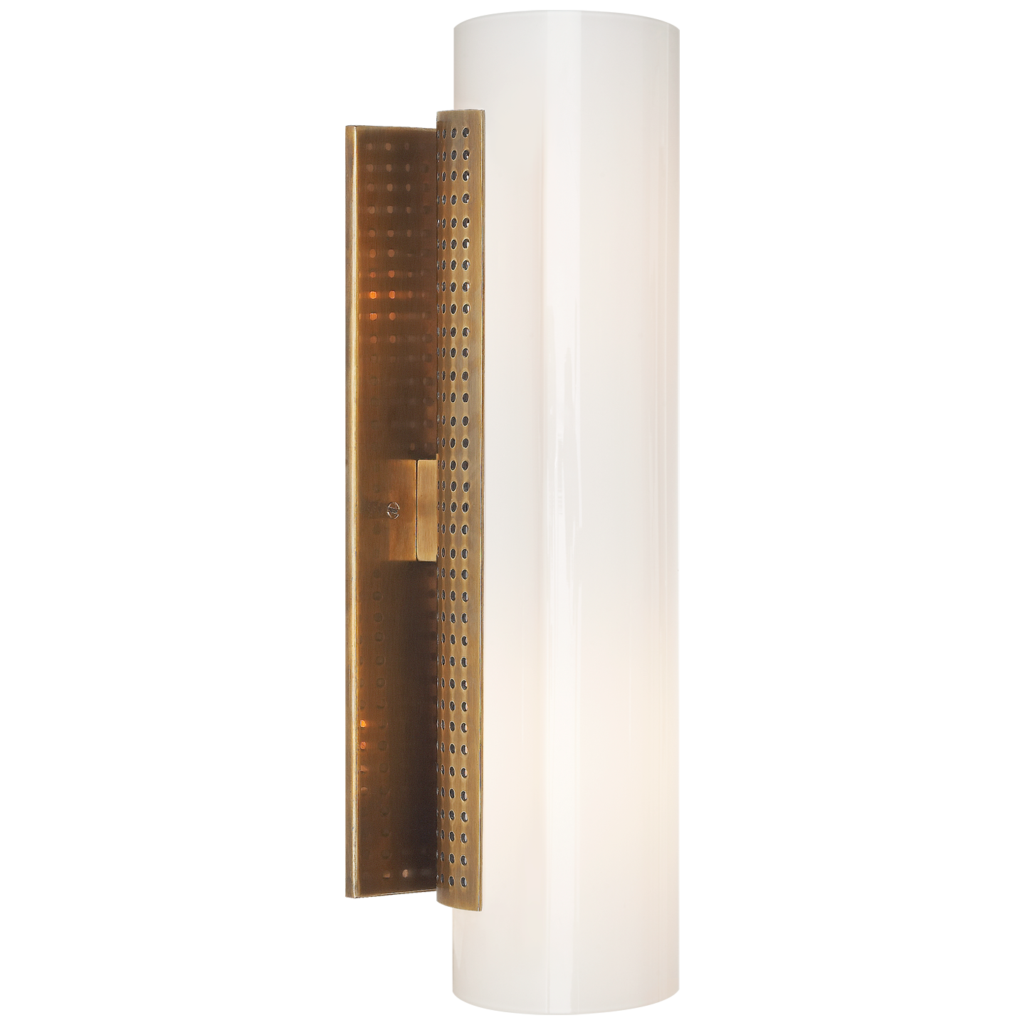 Precision Cylinder Sconce in Antique-Burnished Brass with White Glass