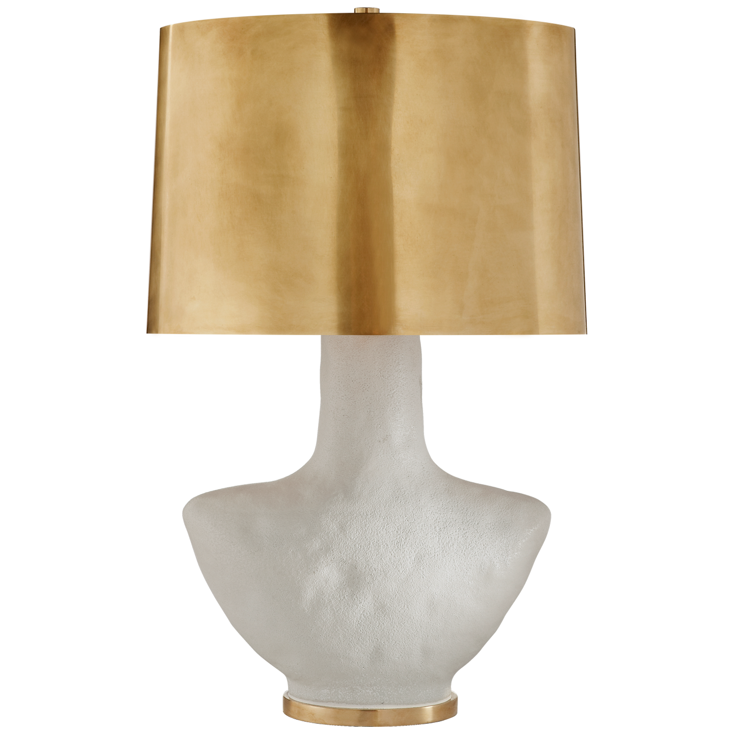 Armato Small Table Lamp in Porous White Ceramic with Oval Antique-Burnished Brass Shade