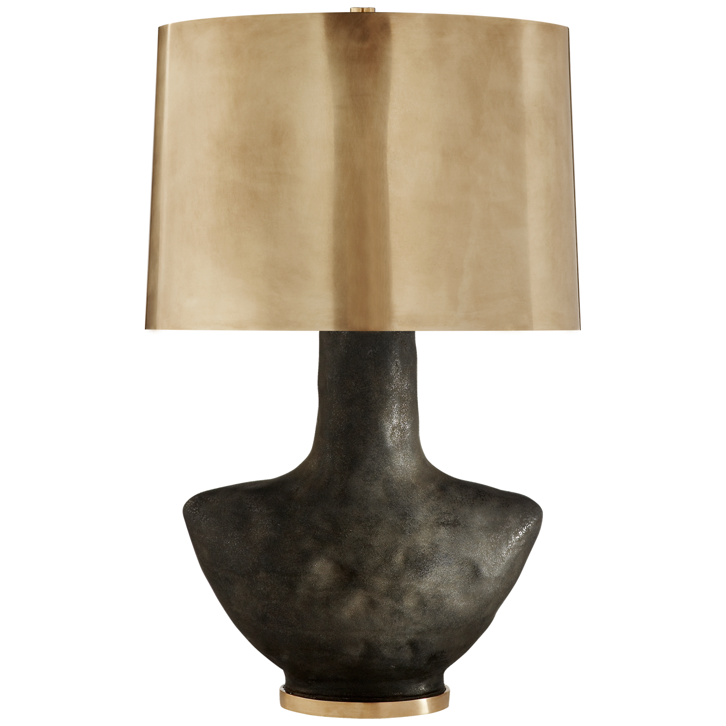 Armato Small Table Lamp in Stained Black Metallic Ceramic with Oval Antique-Burnished Brass Shade