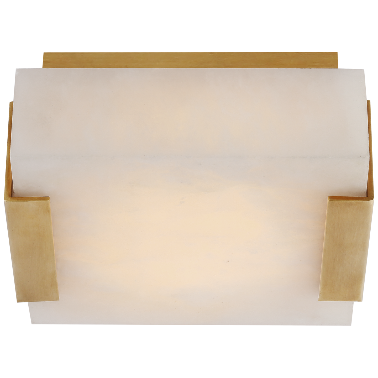 Covet Low Clip Solitaire Flush Mount in Antique-Burnished Brass with Alabaster