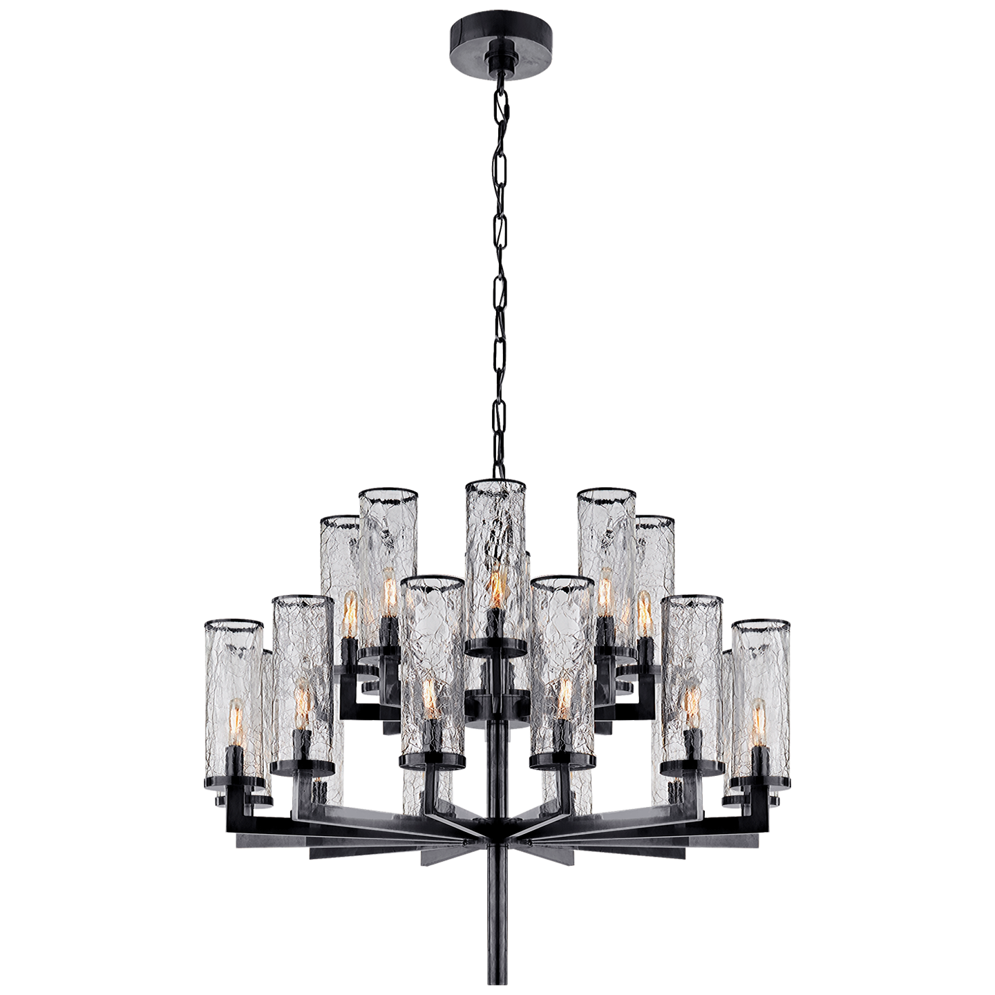 Liaison Double Tier Chandelier in Bronze with Crackle Glass