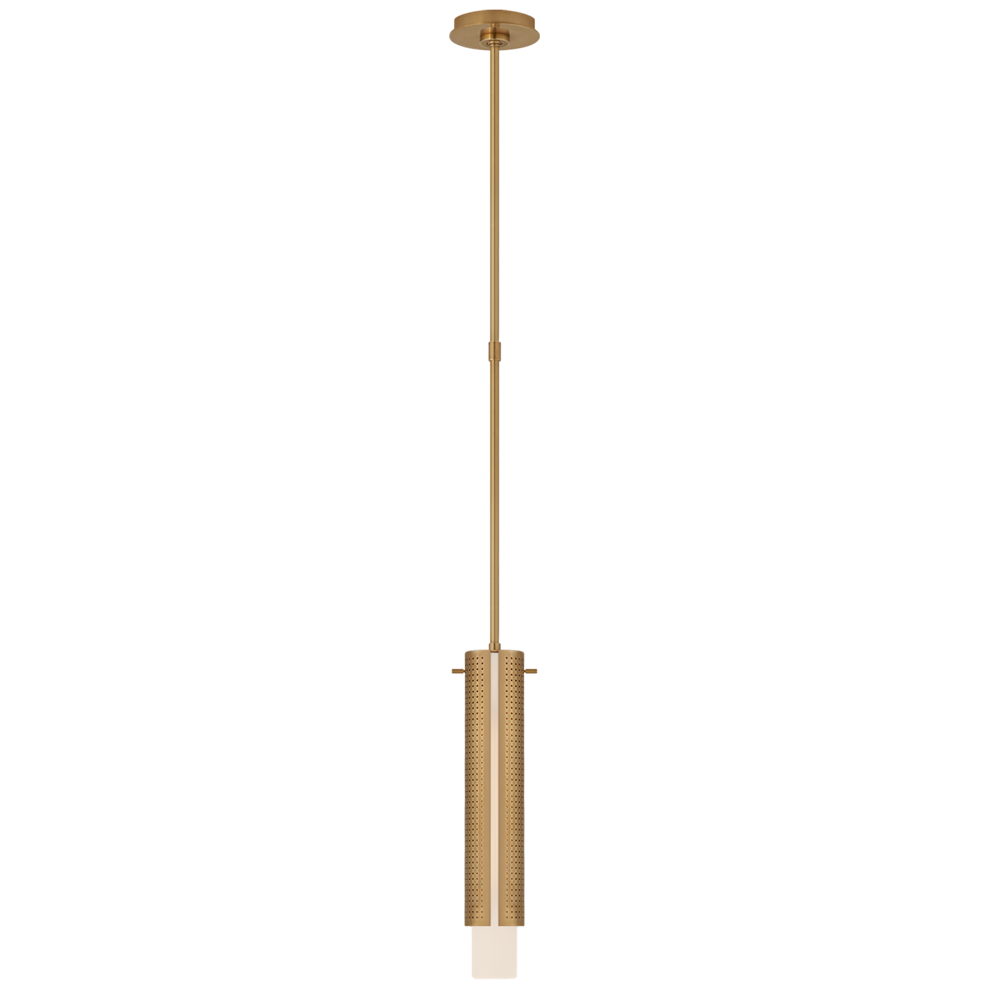 Precision Small Cylinder Pendant in Antique-Burnished Brass with White Glass