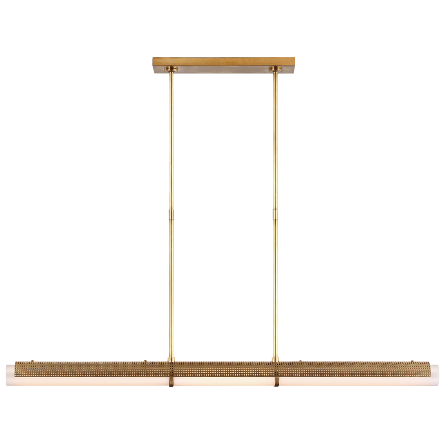 Precision Large Linear Chandelier in Antique-Burnished Brass with White Glass