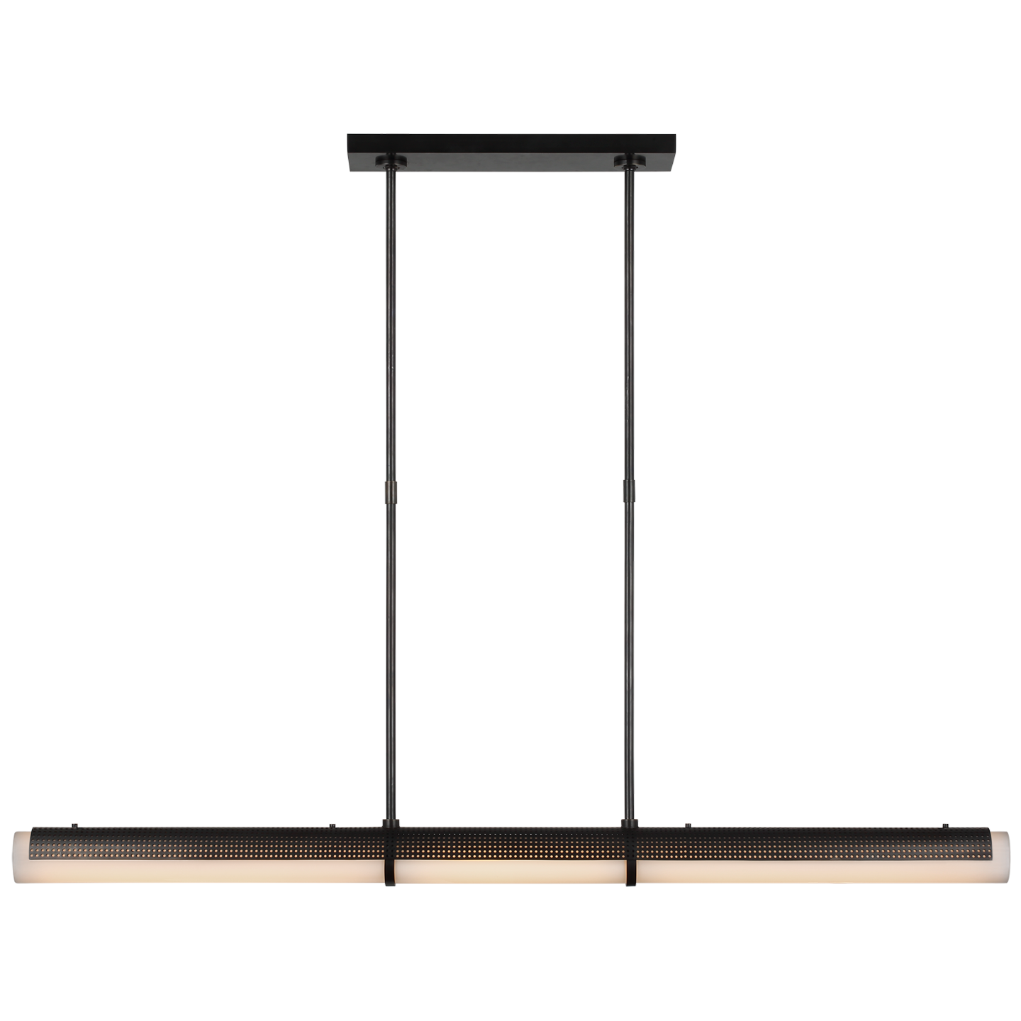 Precision Large Linear Chandelier in Bronze with White Glass