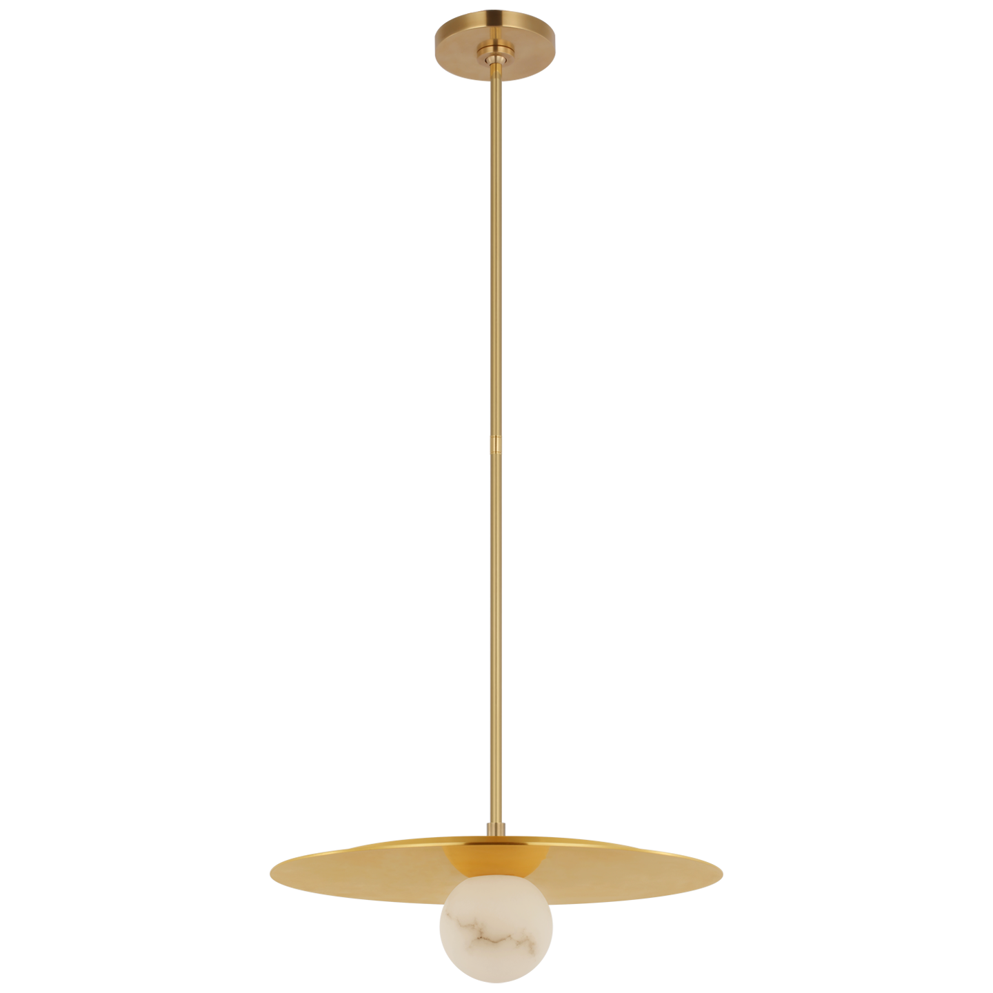 Pertica 18" Disc Pendant in Mirrored Antique Brass with Alabaster