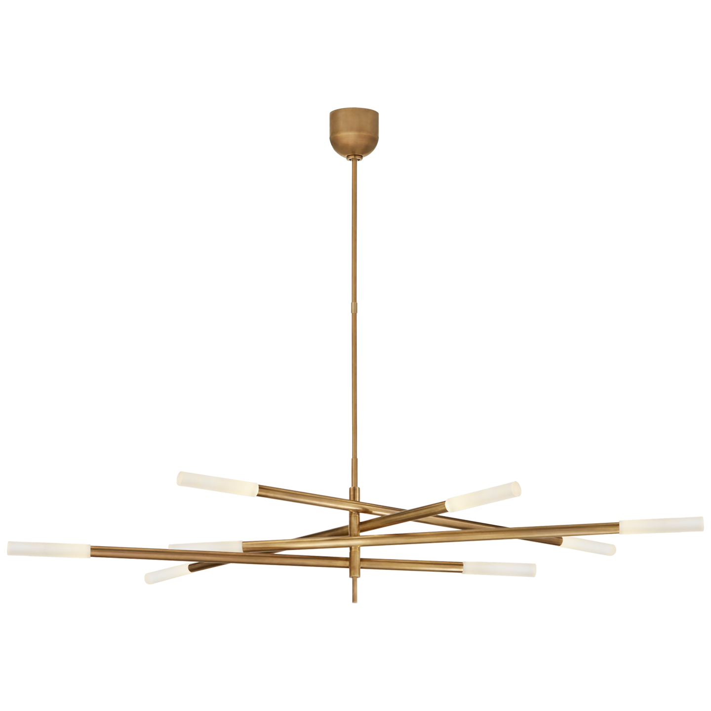Rousseau Grande Eight Light Articulating Chandelier in Antique-Burnished Brass with Etched Crystal