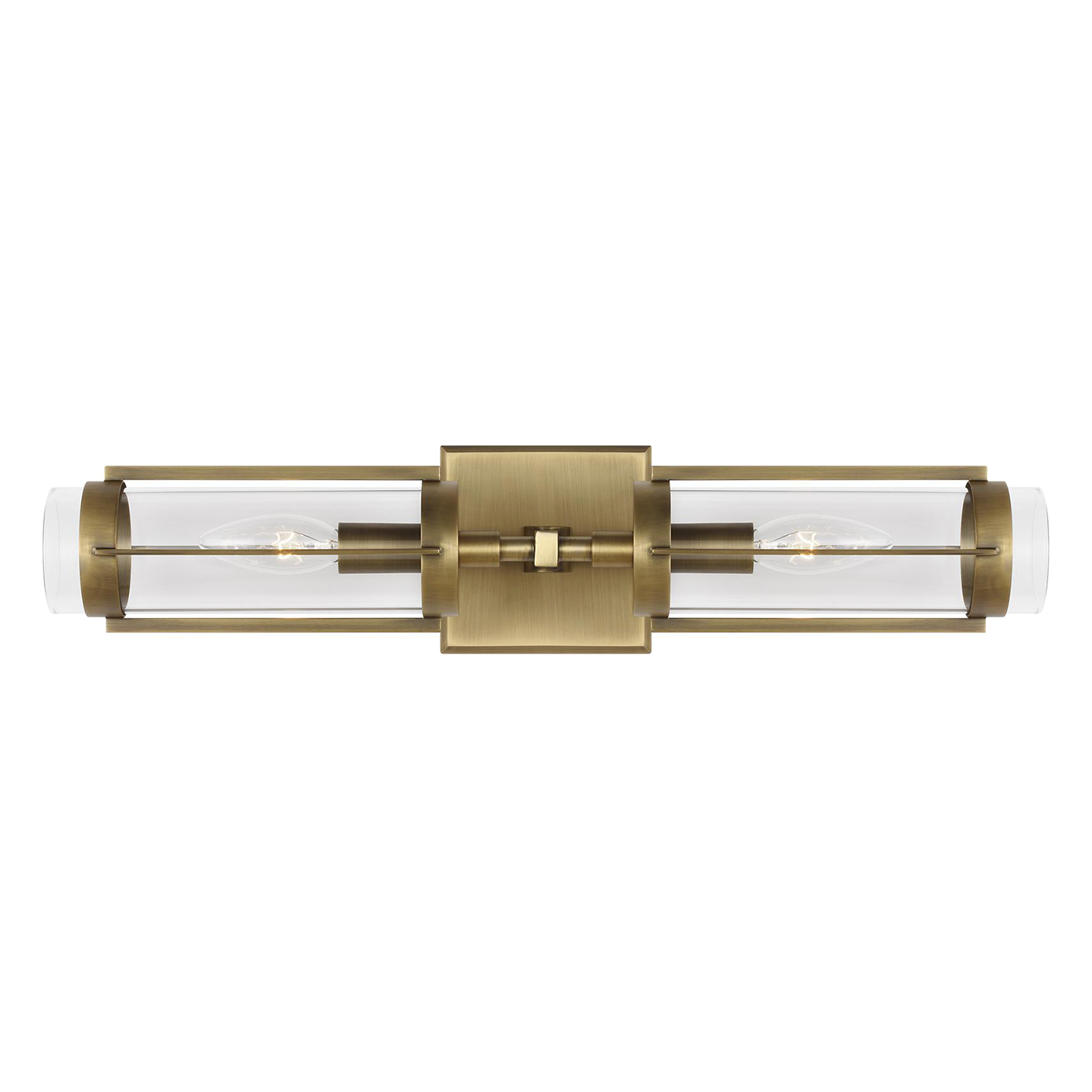 Flynn Linear Sconce in Time Worn Brass with Clear Glass