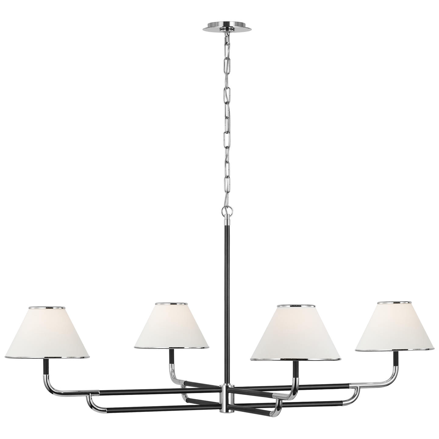 Rigby Grande Chandelier in Polished Nickel and Ebony with Linen Shade