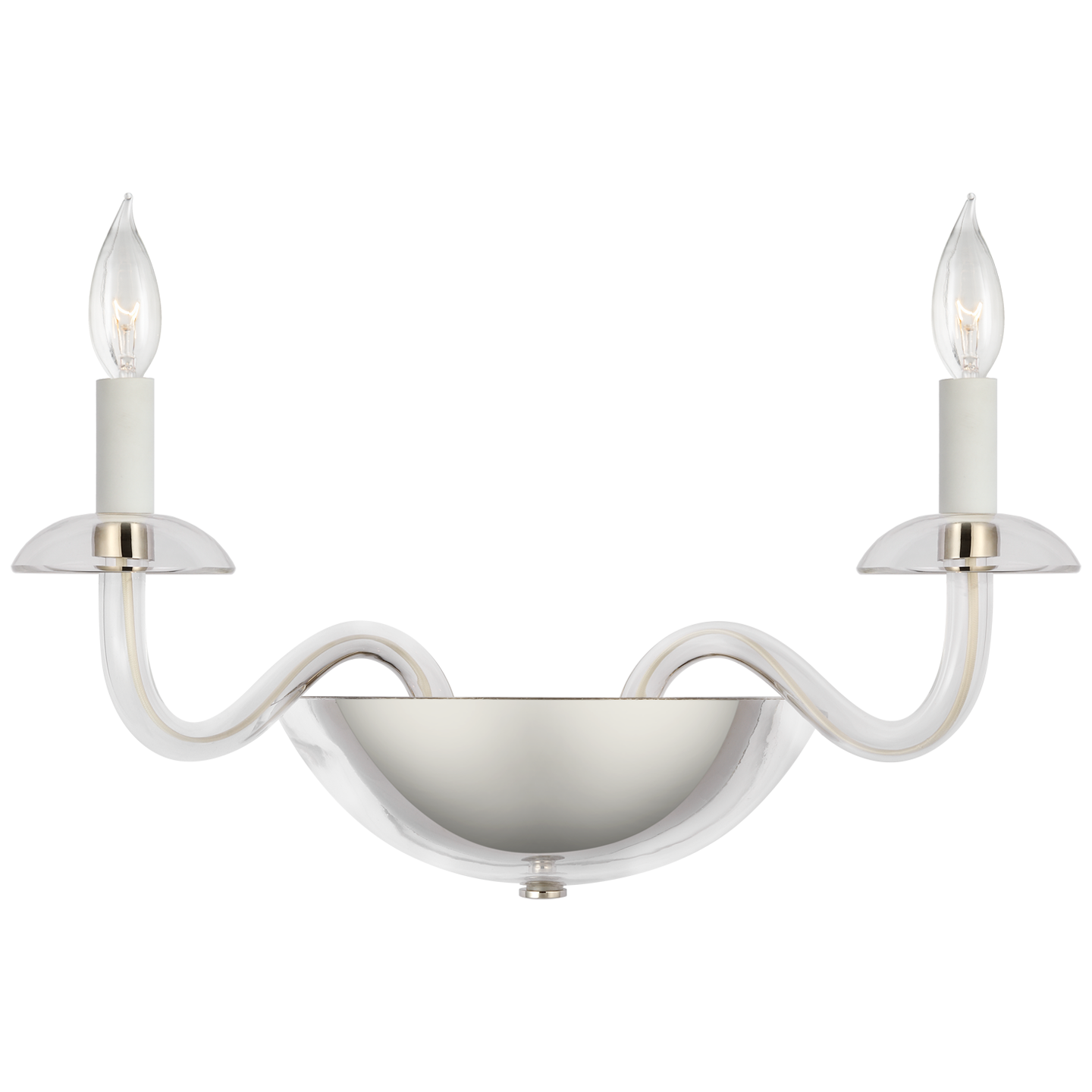 Brigitte Small Double Sconce in Clear Glass and Polished Nickel