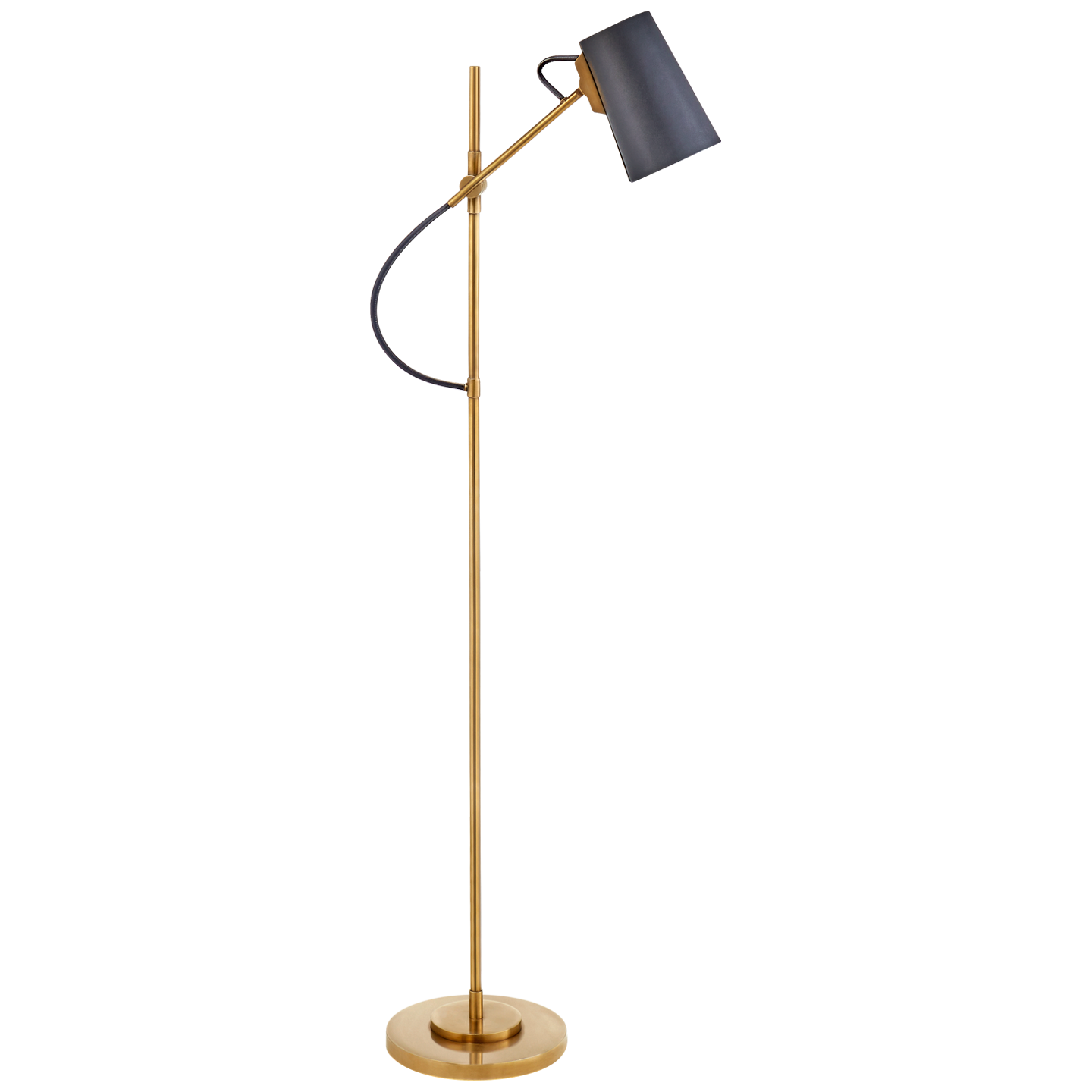 Benton Adjustable Floor Lamp in Natural Brass with Navy Leather Shade