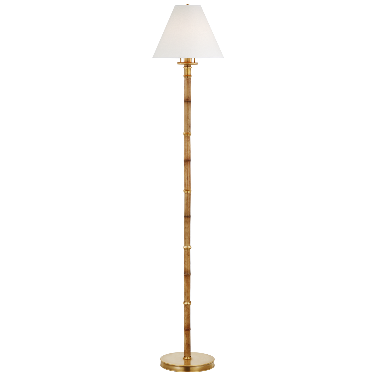Dalfern Petite Reading Floor Lamp in Waxed Bamboo and Natural Brass with White Parchment Shade