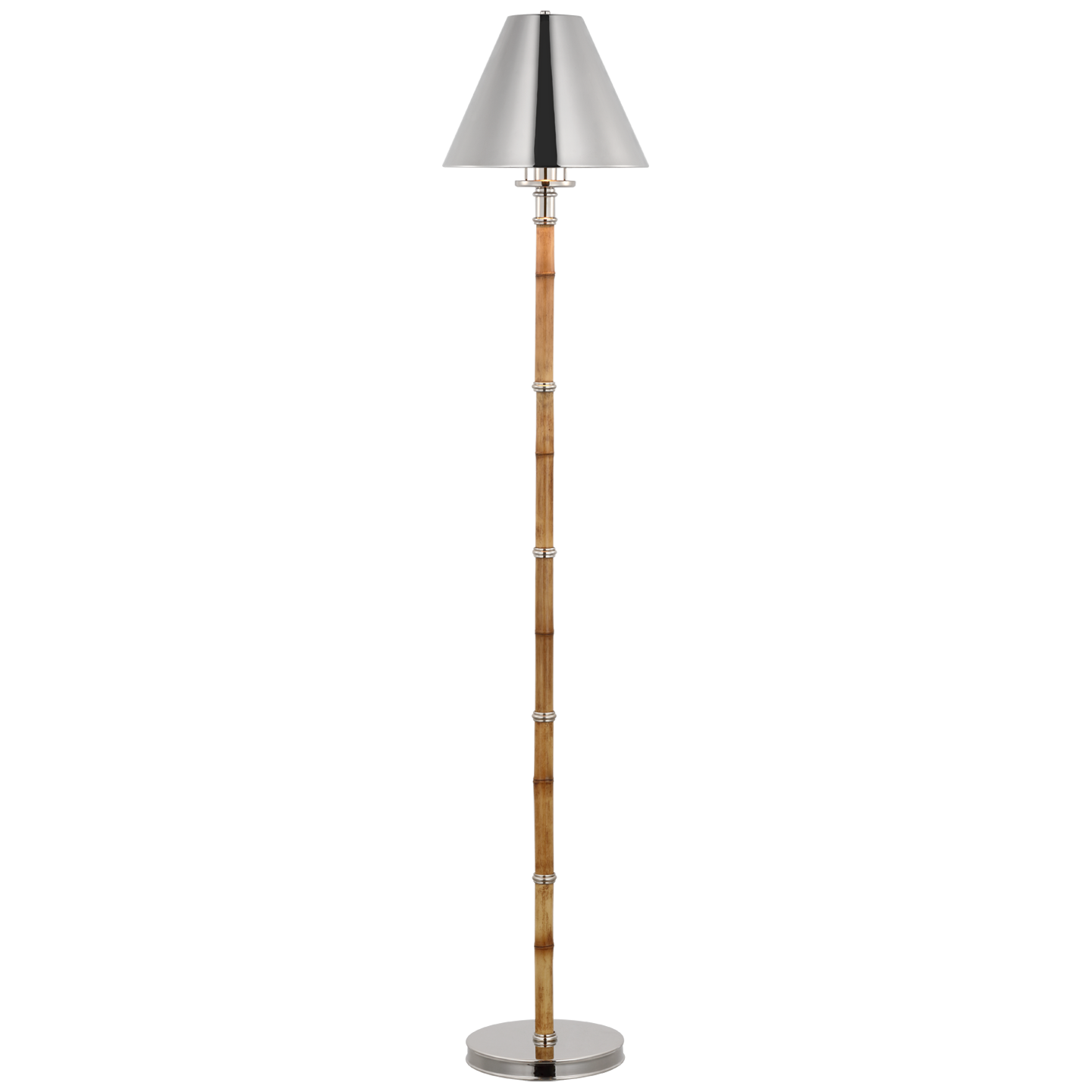Dalfern Petite Reading Floor Lamp in Waxed Bamboo and Polished Nickel with Polished Nickel Shade