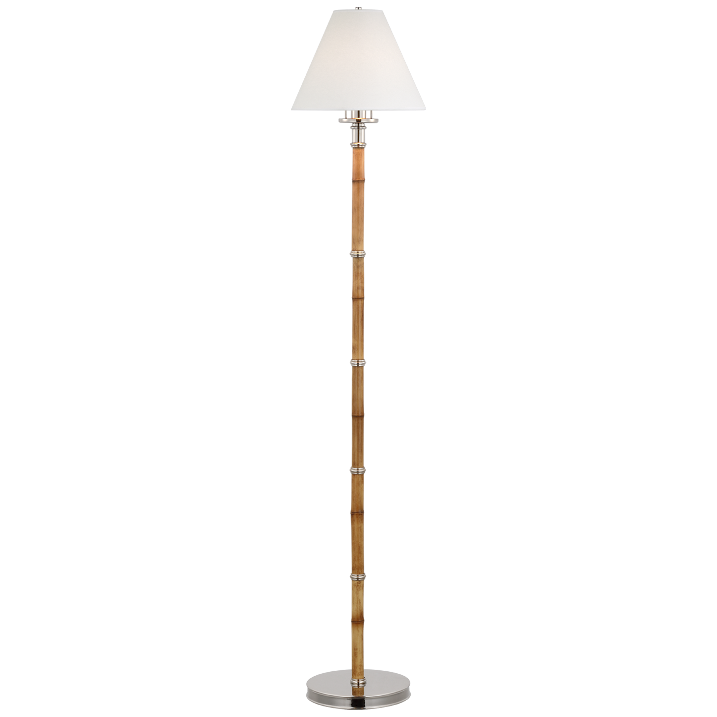 Dalfern Petite Reading Floor Lamp in Waxed Bamboo and Polished Nickel with White Parchment Shade