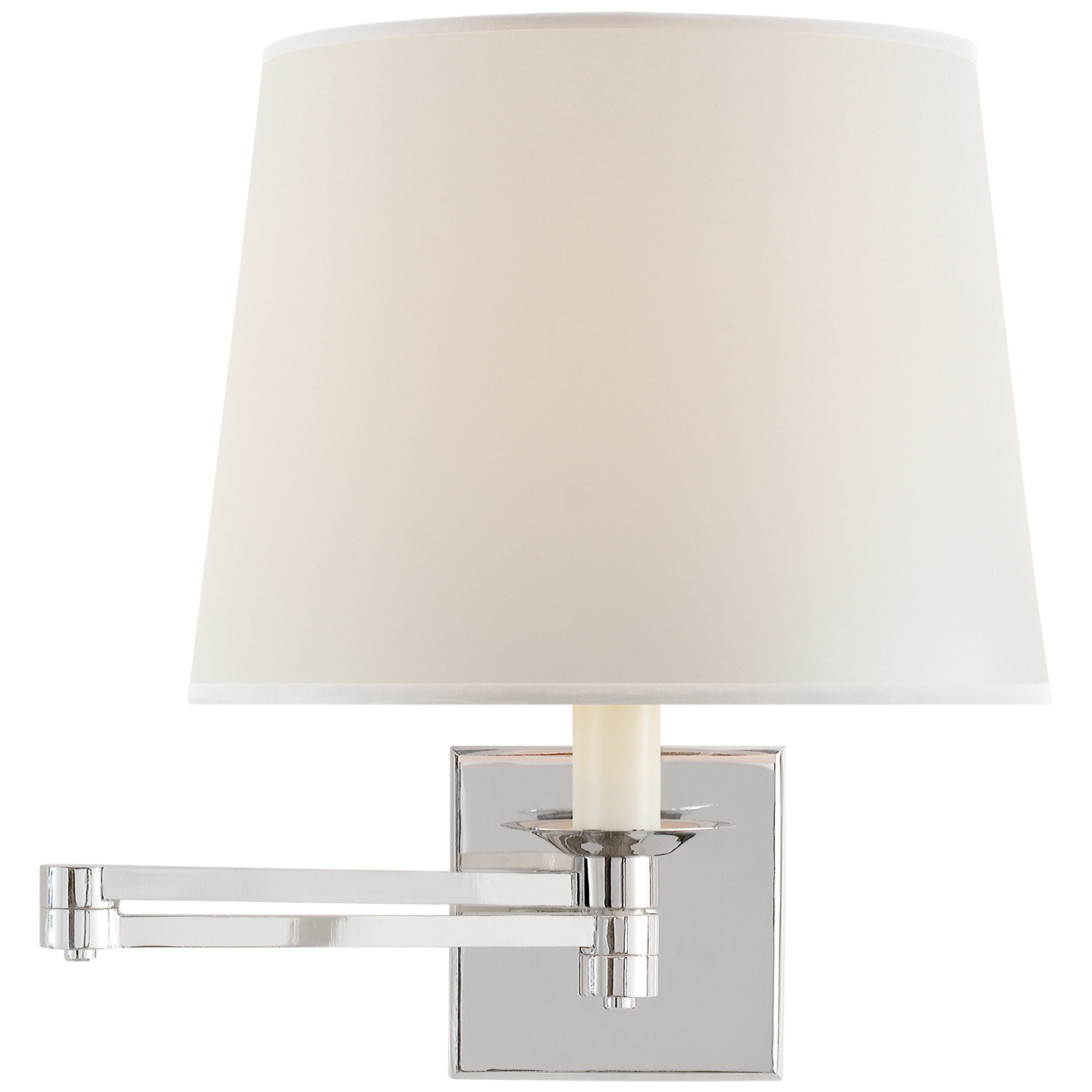 Evans Swing Arm Sconce in Polished Nickel with Percale Shade