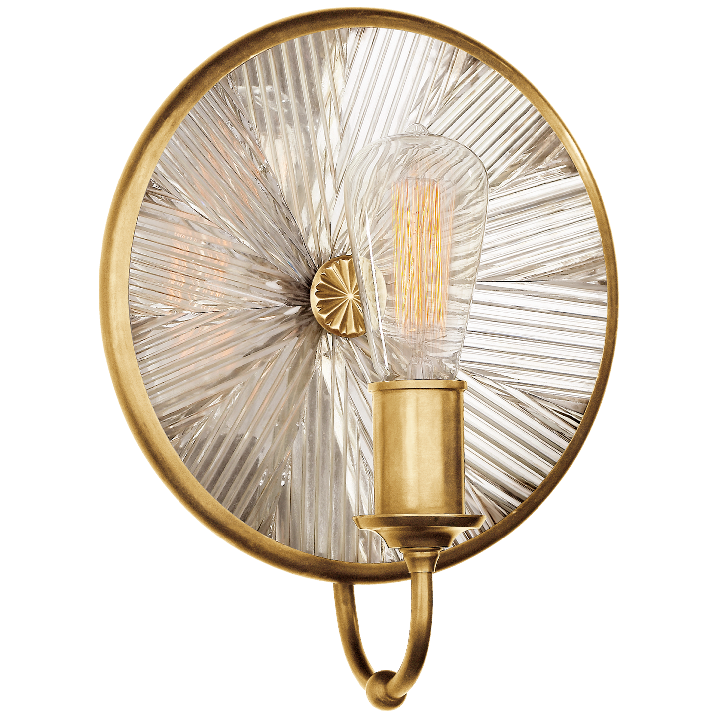 Rivington Small Round Sconce in Natural Brass with Ribbed Mirror