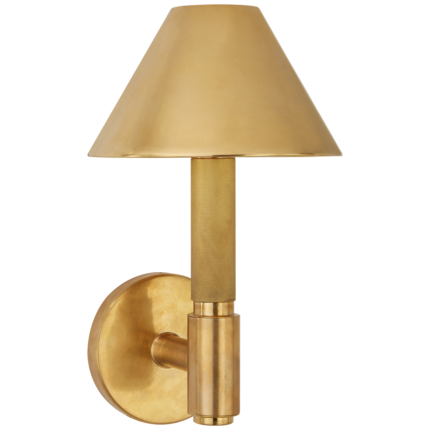 Barrett Small Single Knurled Sconce in Natural Brass with Natural Brass Shades
