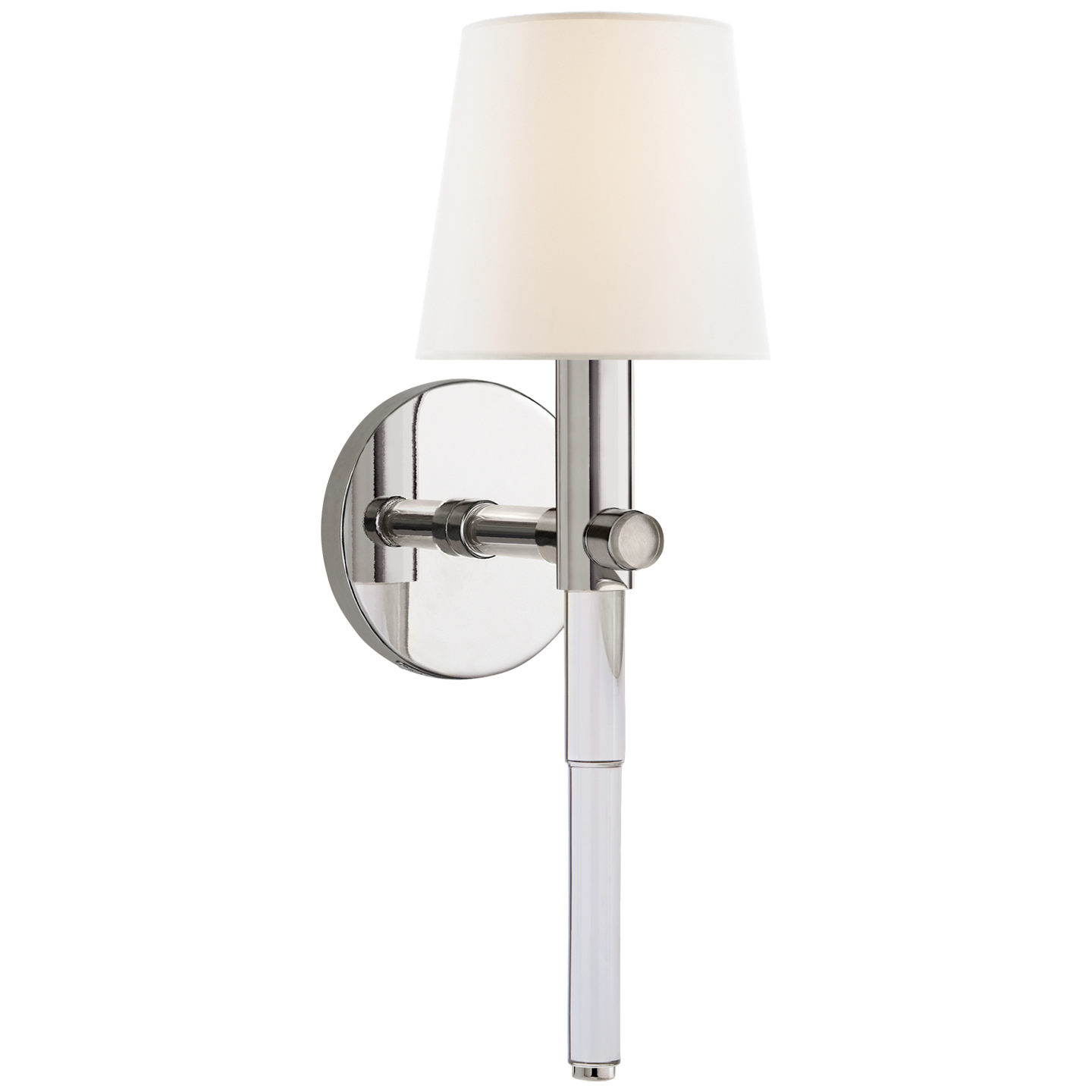 Sable Tail Sconce in Crystal and Polished Nickel with Linen Shade