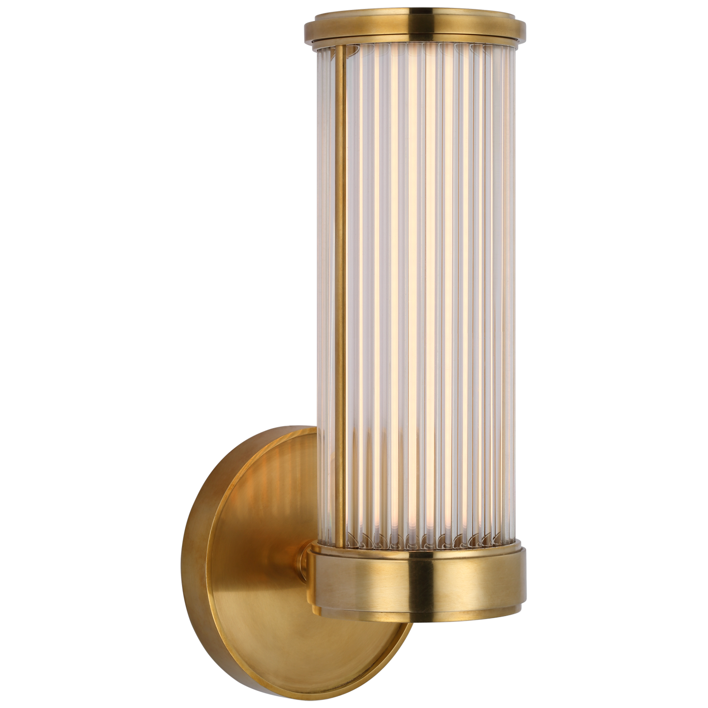 Ranier Single Bath Light in Natural Brass with Clear Glass Rods