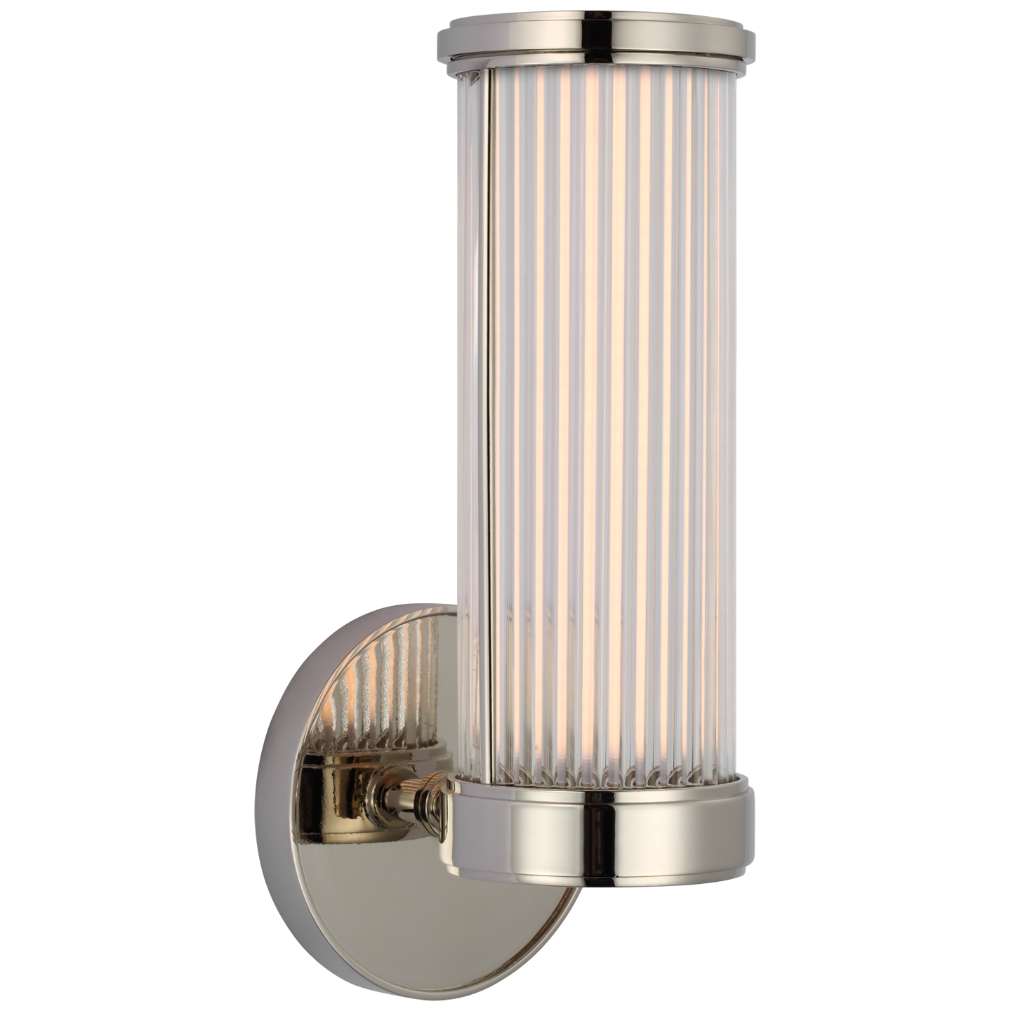 Ranier Single Bath Light in Polished Nickel with Clear Glass Rods