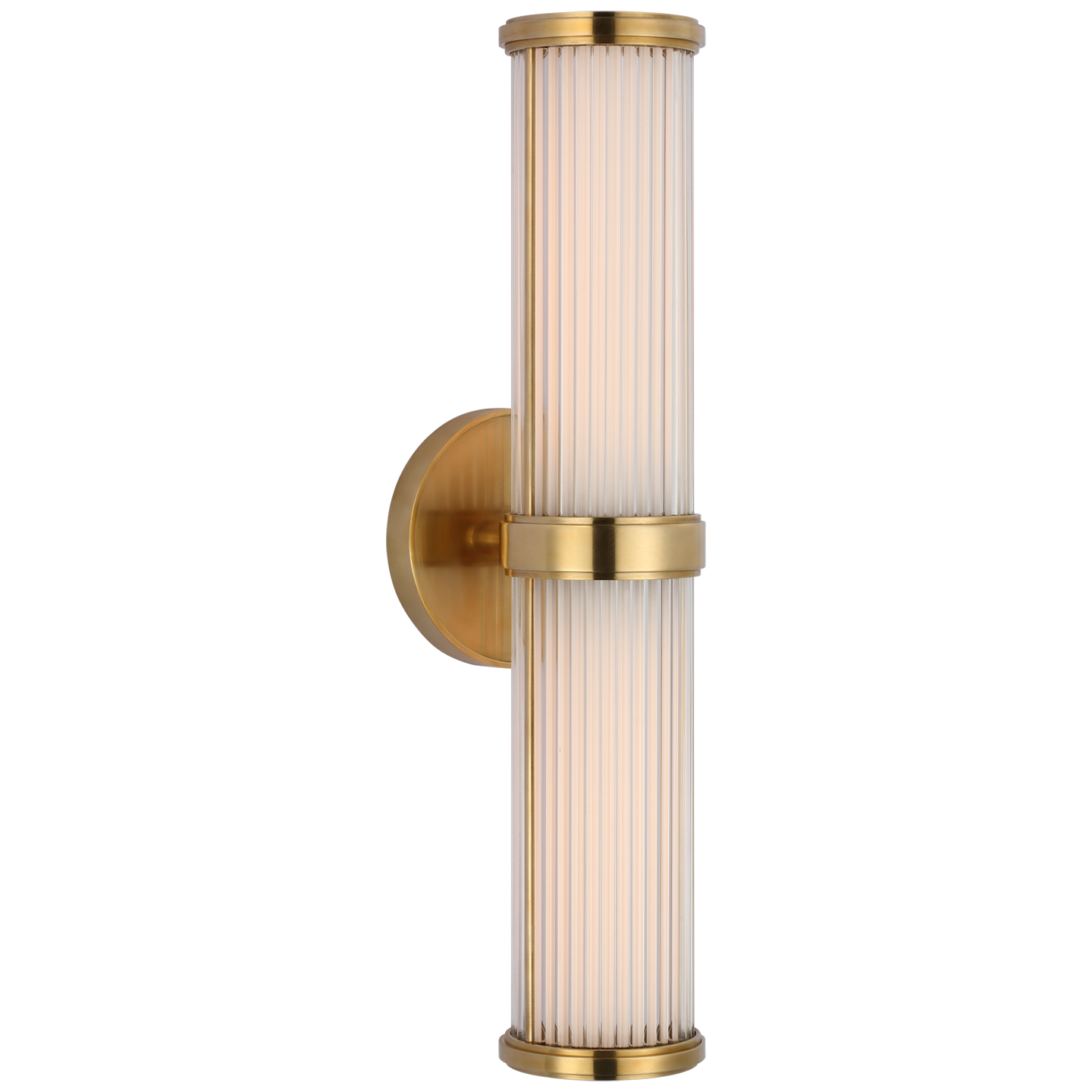 Ranier Double Bath Light in Natural Brass with Clear Glass Rods
