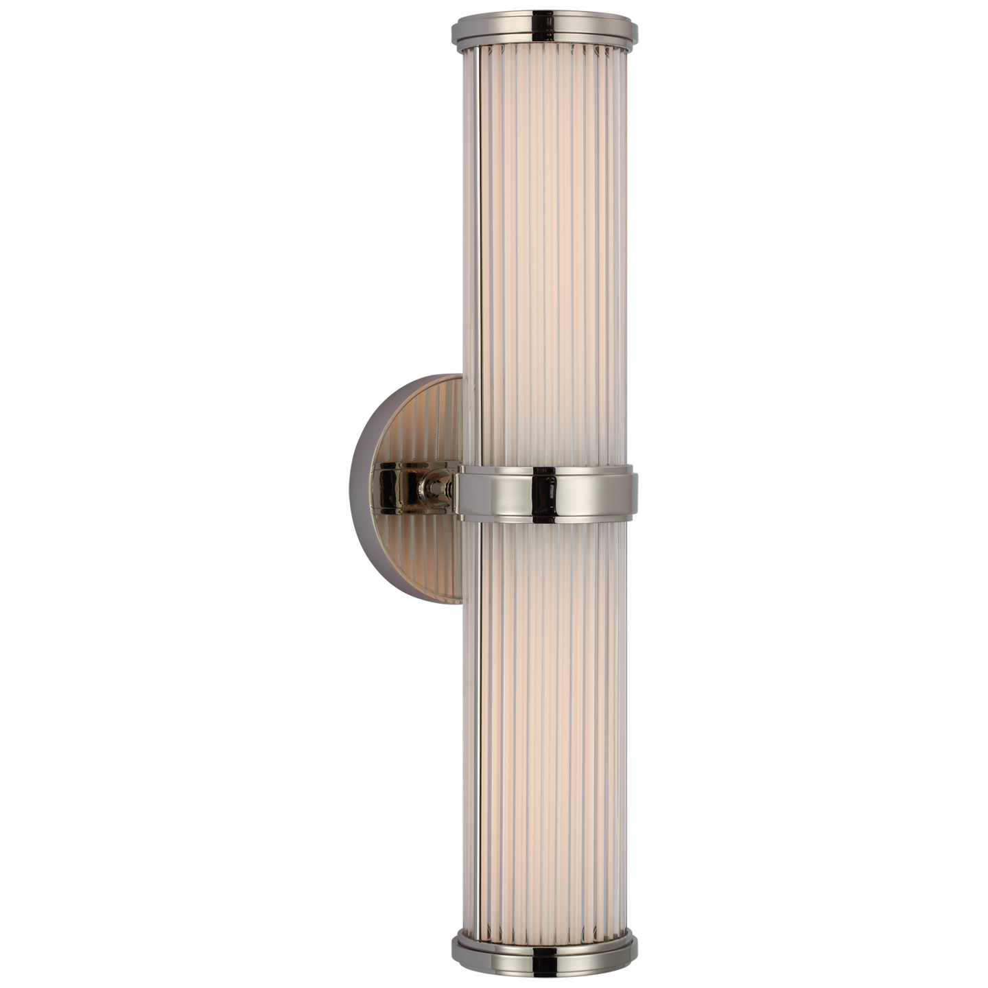 Ranier Double Bath Light in Polished Nickel with Clear Glass Rods