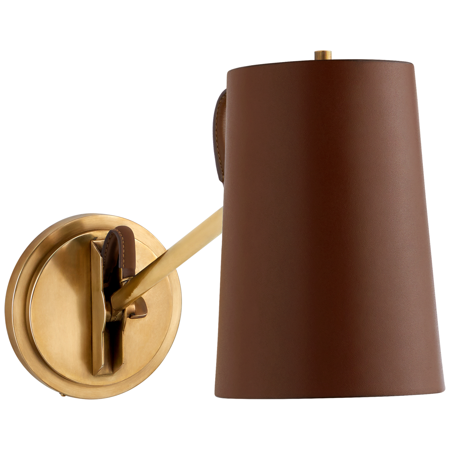 Benton Single Library Sconce in Natural Brass with Saddle Leather Shade