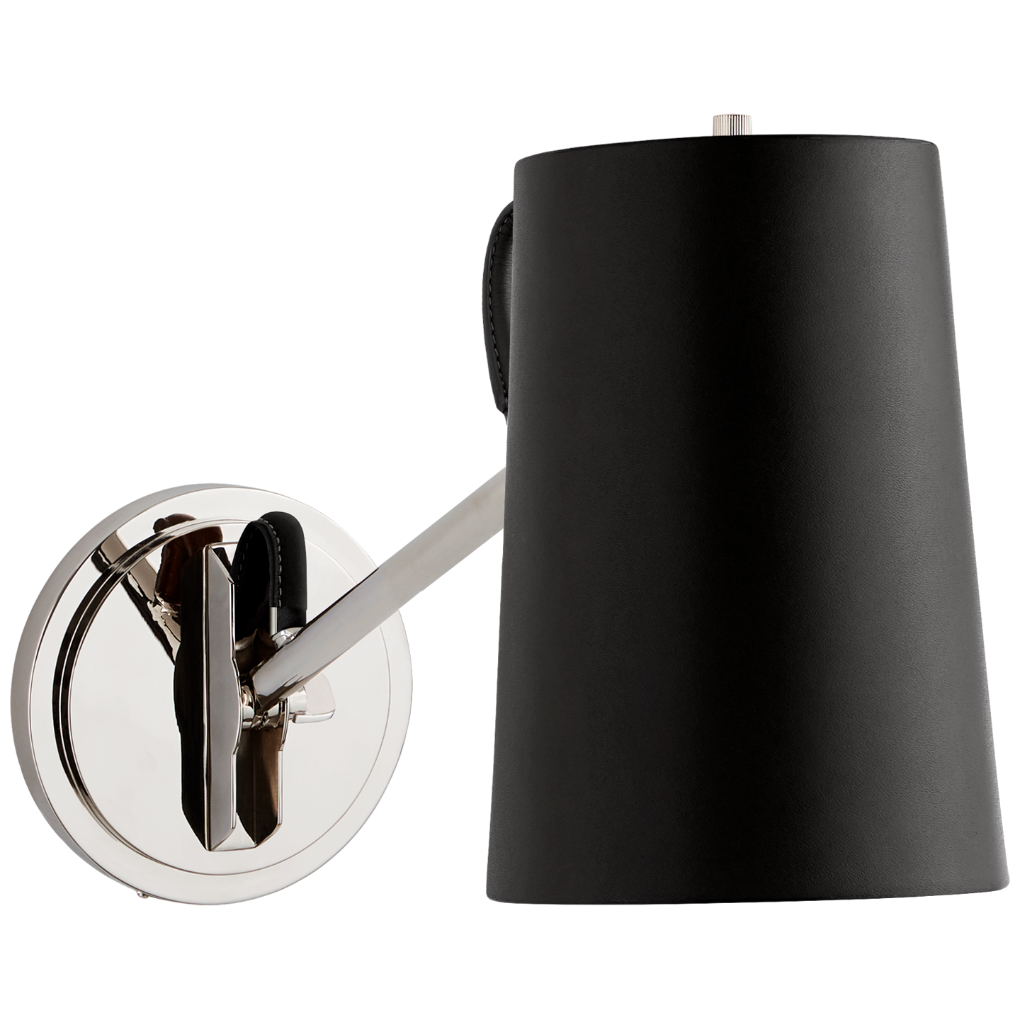Benton Single Library Sconce in Polished Nickel with Chocolate Leather Shade