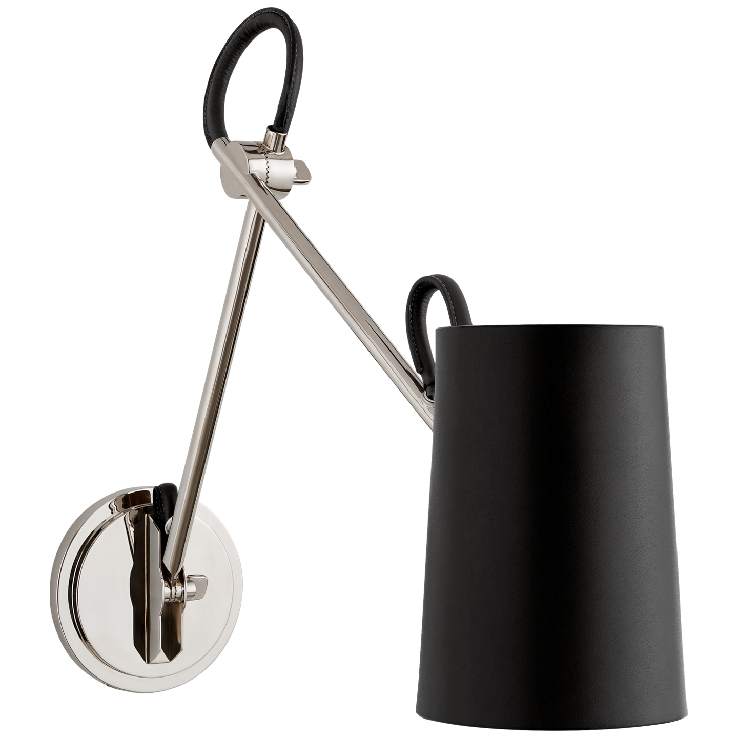 Benton Double Library Sconce in Polished Nickel with Chocolate Leather Shade