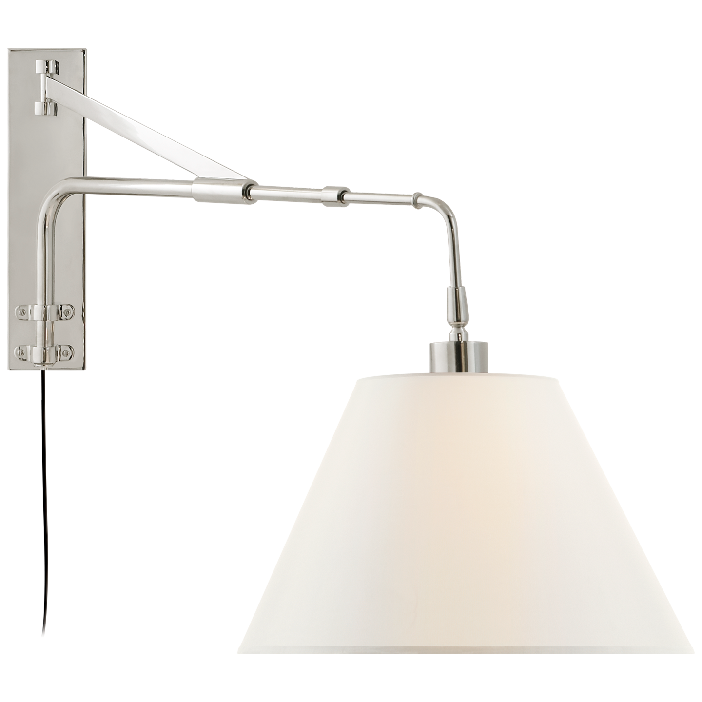 Brompton Extension Swing Arm in Polished Nickel with Linen Shade