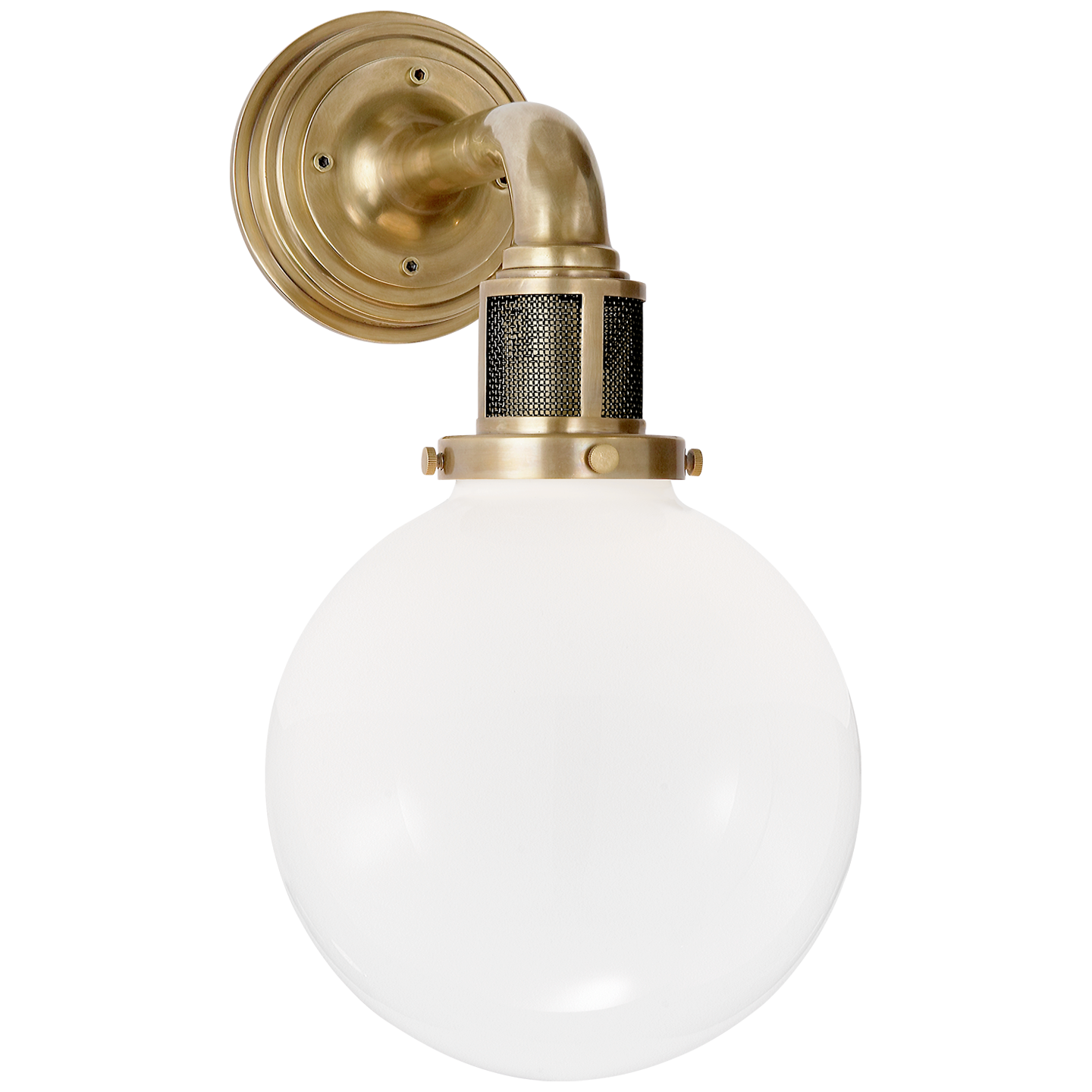 McCarren Single Sconce in Natural Brass with White Glass