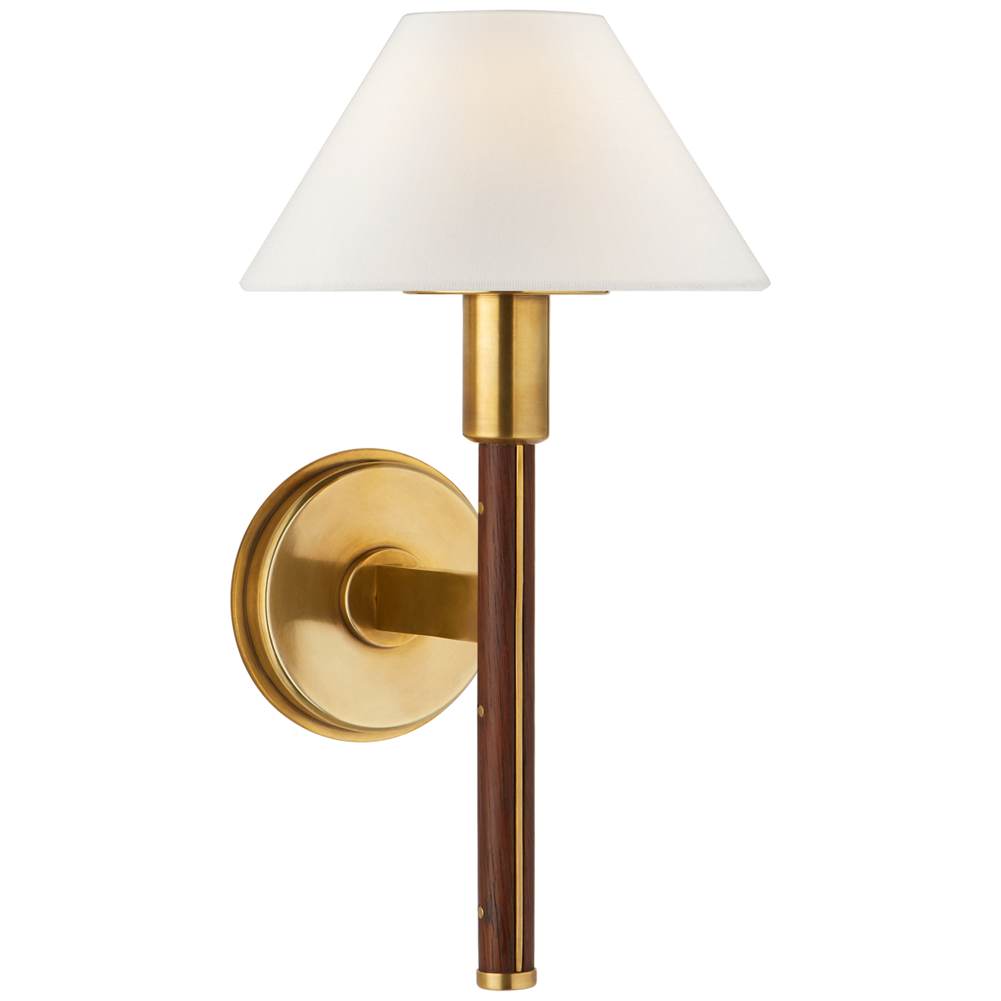 Radford Small Sconce in Natural Brass and Natural Rift Oak with Linen Shade