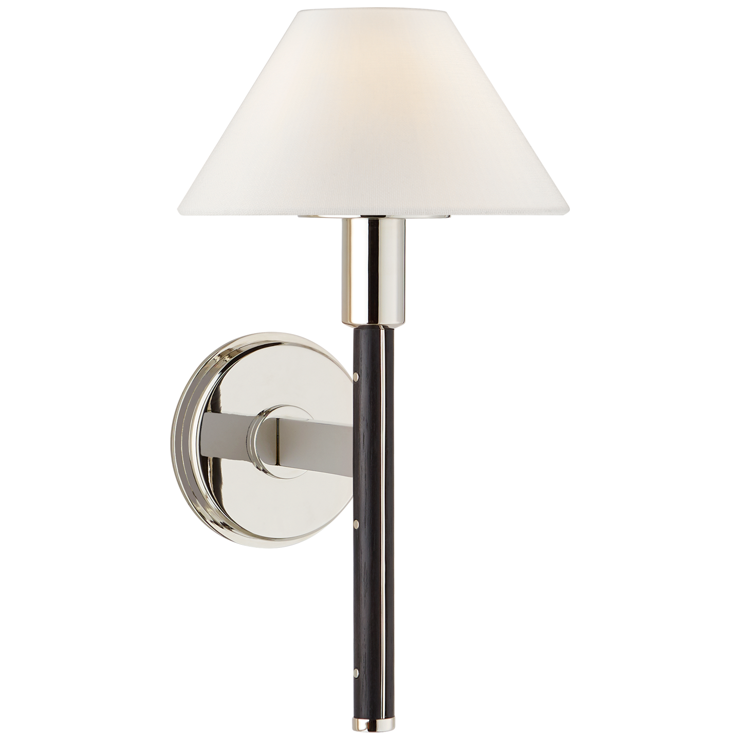 Radford Small Sconce in Polished Nickel and Black Ebony with Linen Shade