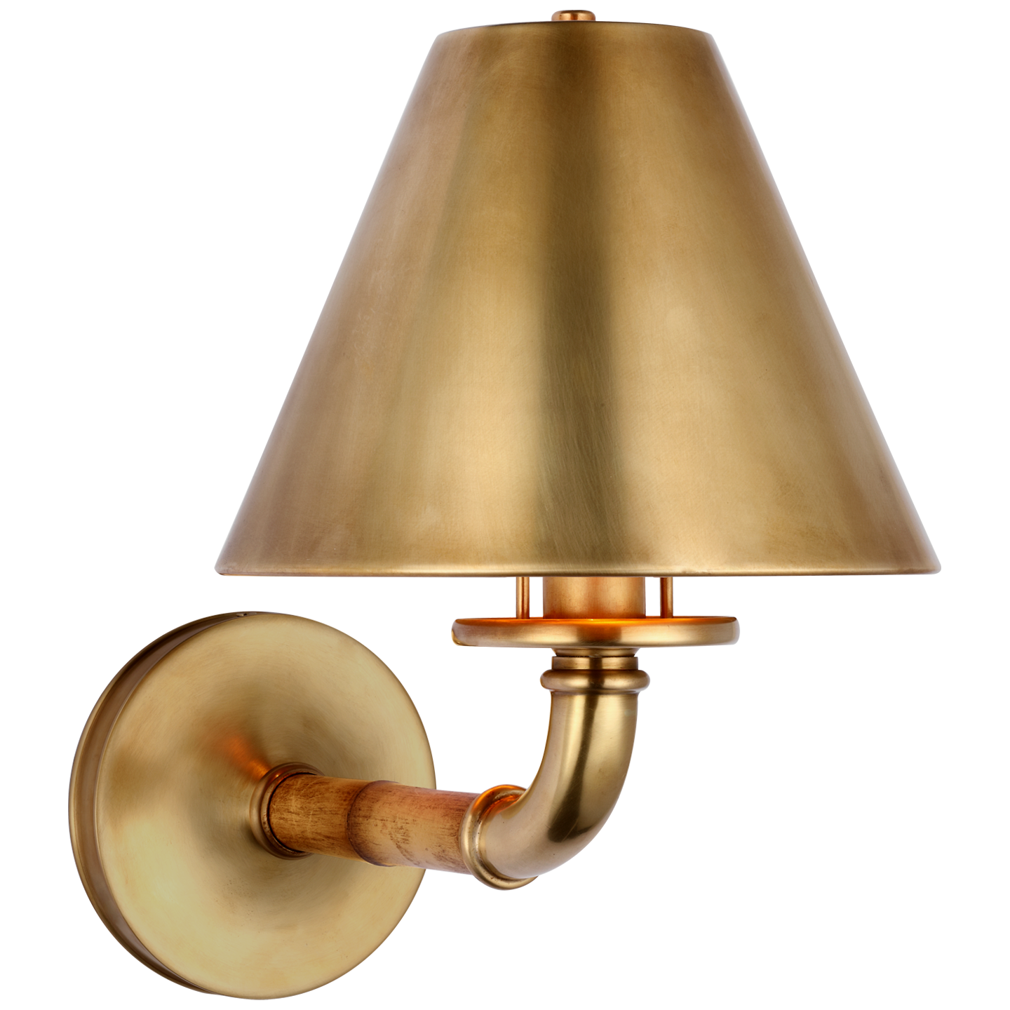 Dalfern Medium Single Sconce in Waxed Bamboo and Natural Brass with Natural Brass Shade