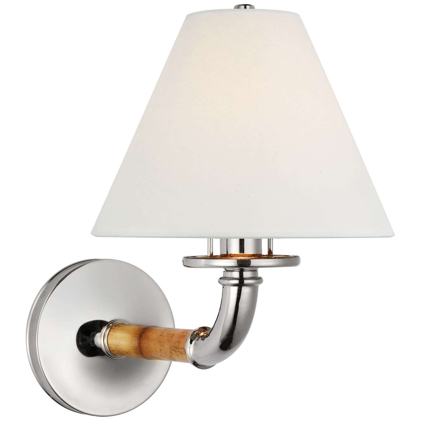 Dalfern Medium Single Sconce in Waxed Bamboo and Polished Nickel with White Parchment Shade
