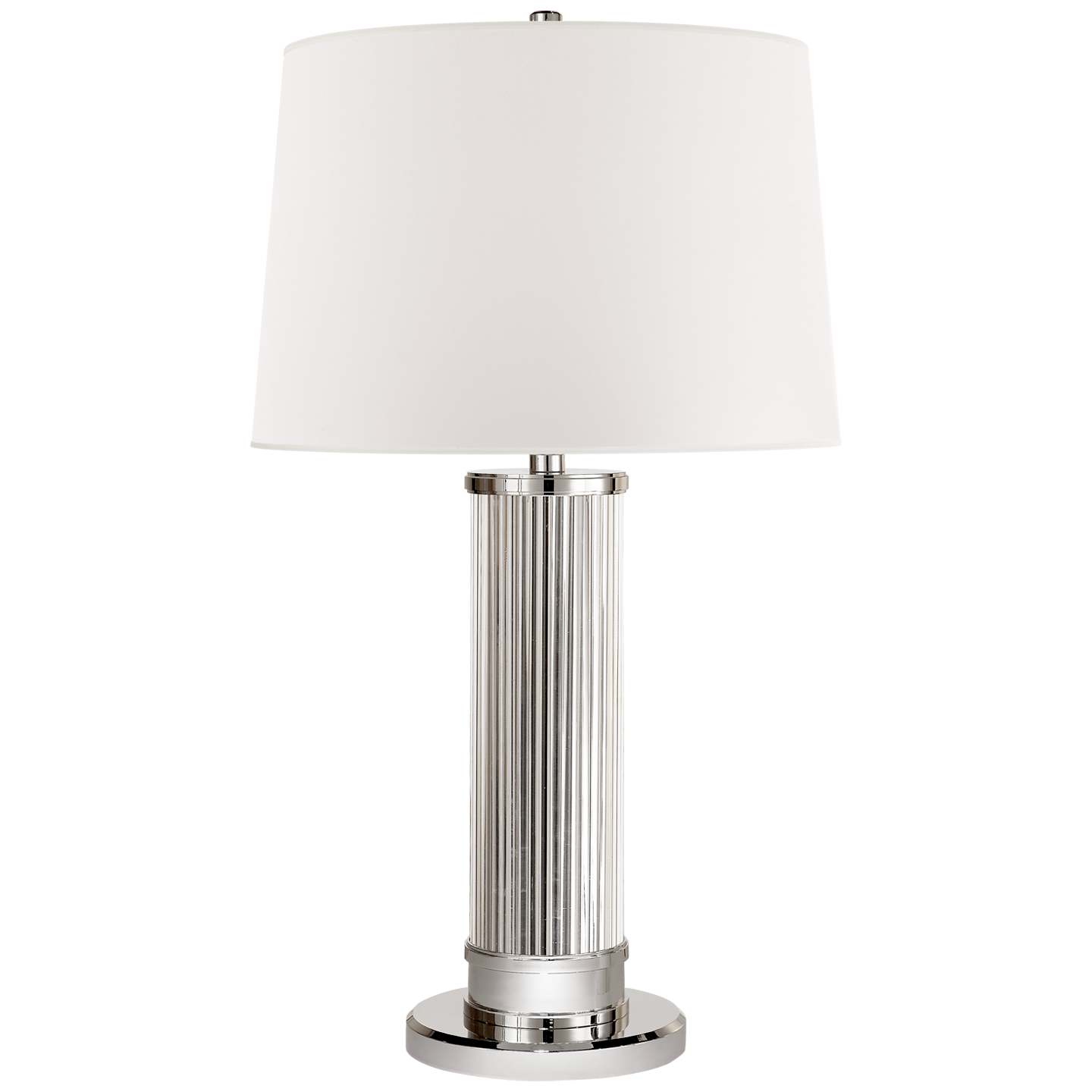 Allen Table Lamp in Polished Nickel and Glass Rods with White Paper Shade