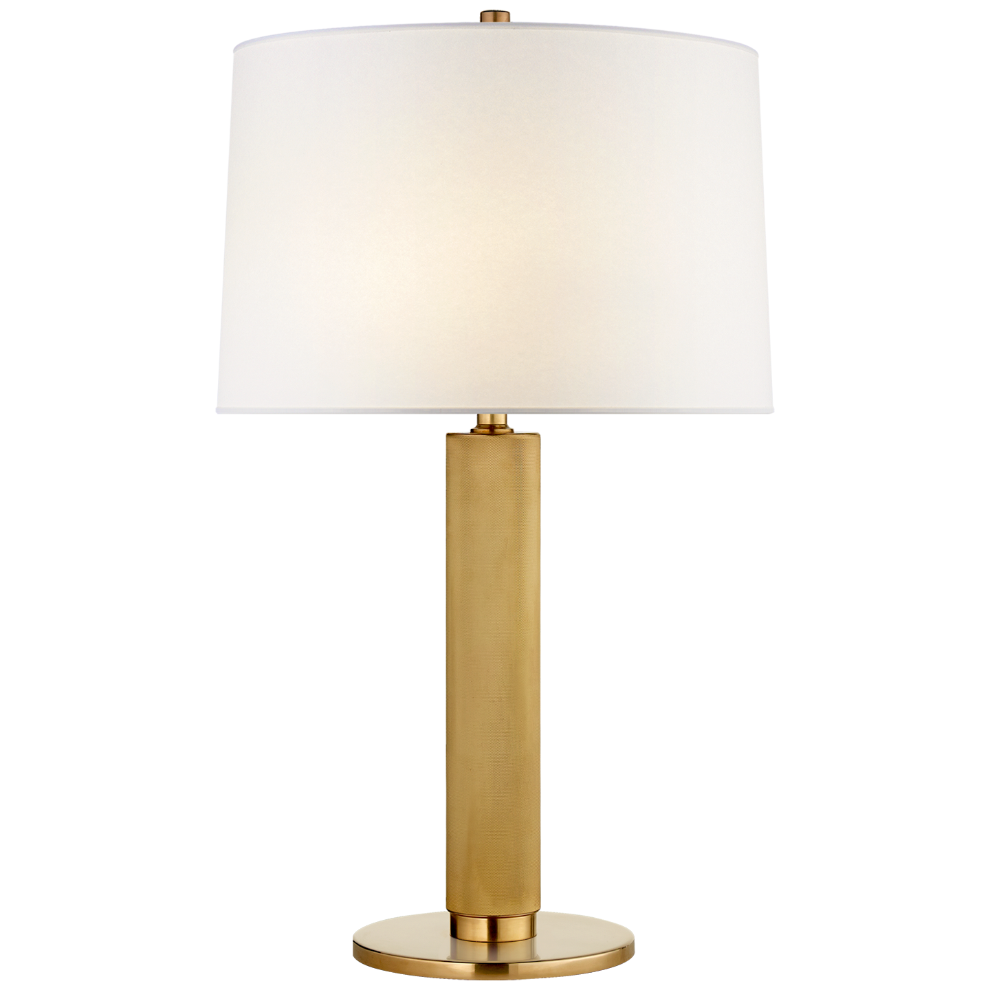 Barrett Medium Knurled Table Lamp in Natural Brass with Linen Shade